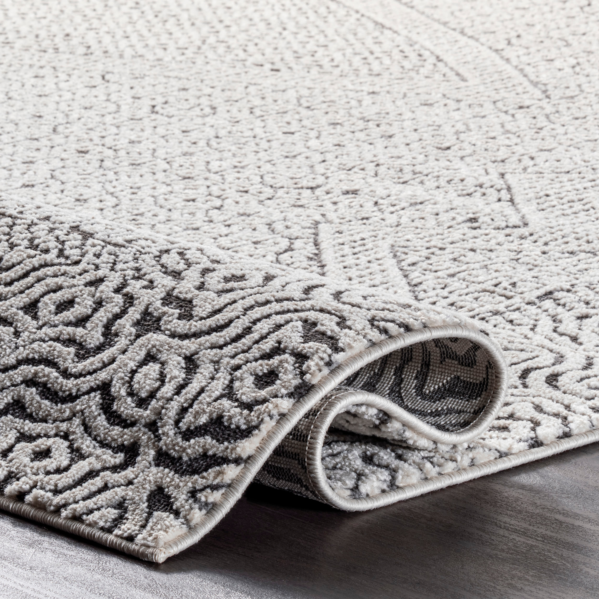 nuLOOM Exie 10 x 14 (ft) Loomed Polypropylene Light Gray Rectangular Indoor Medallion Area rug