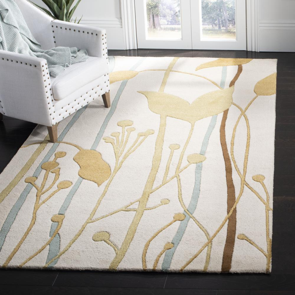 Safavieh Soho Ubax 5 x 8 (ft) Tufted Wool Beige/Multi Rectangular Indoor Floral/Botanical Farmhouse/Cottage Area rug