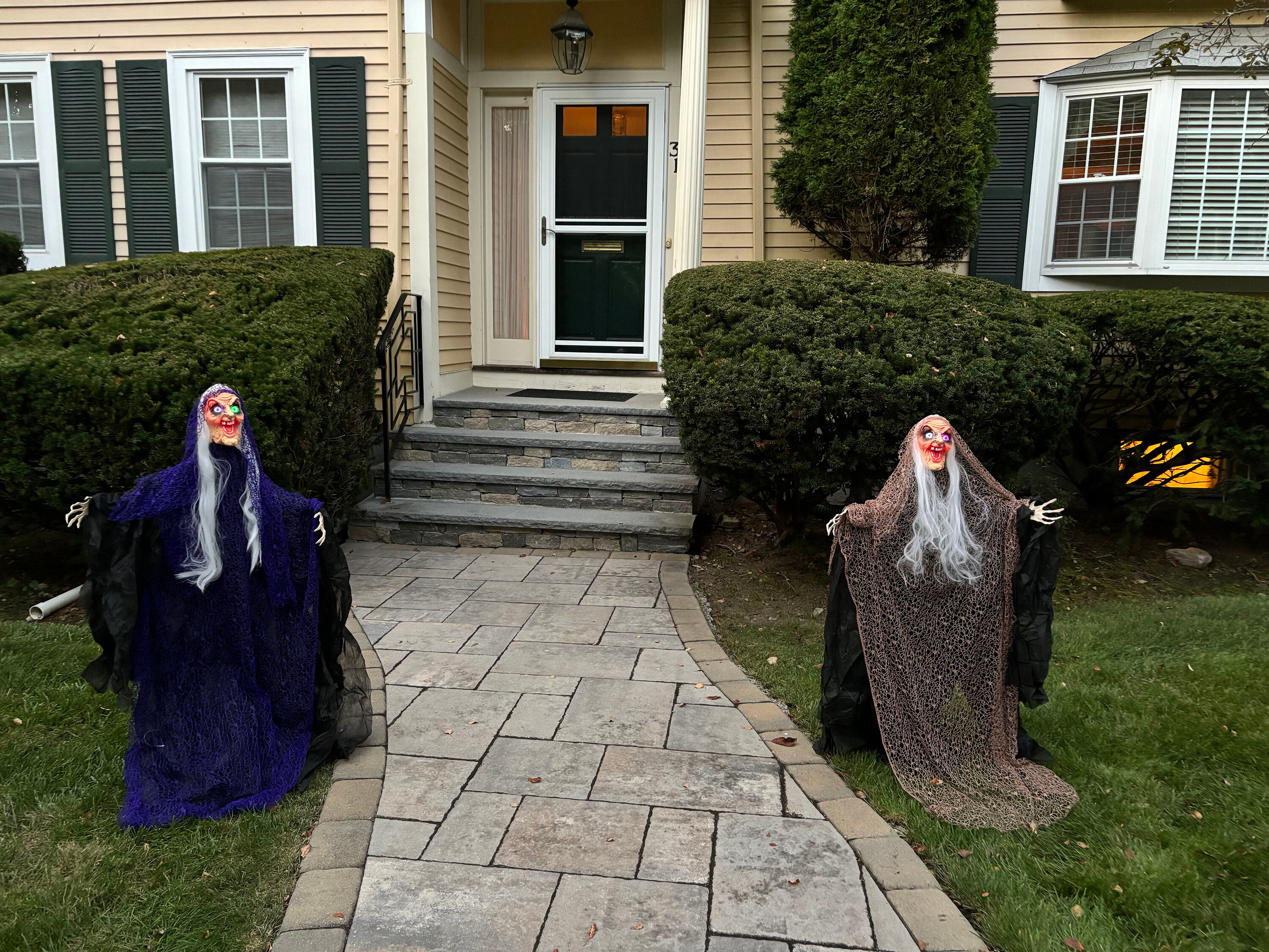 47-Inch Light-Up Witch Yard Stake with Purple Fish Net