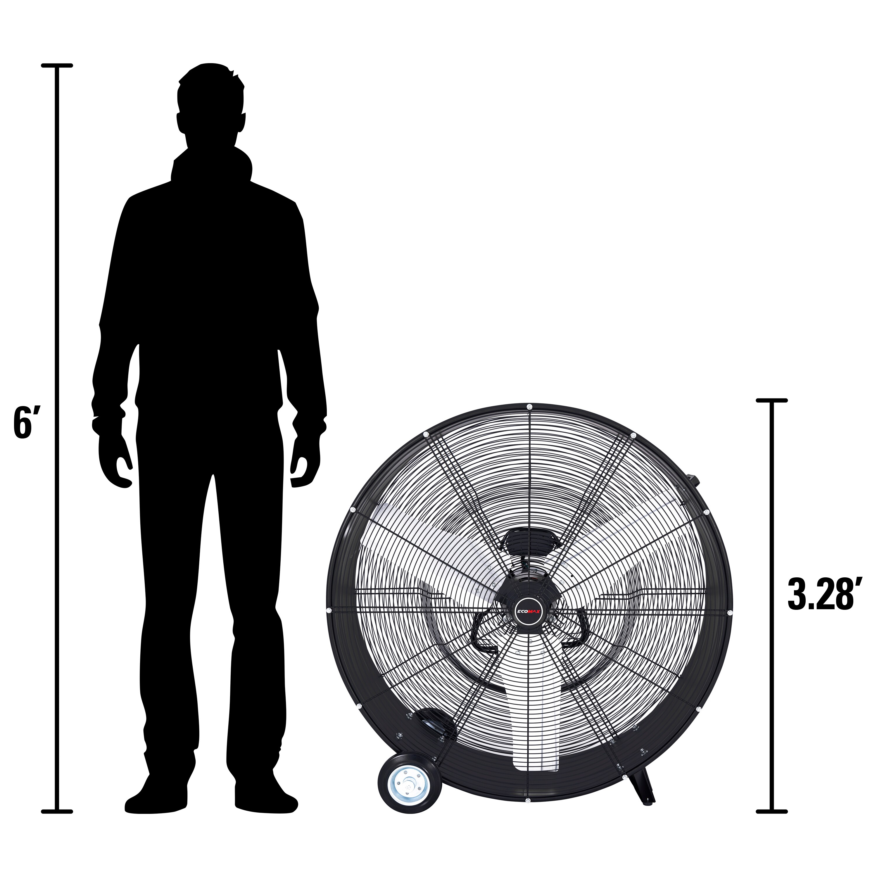 EcoMax 36-inch Black High Velocity Industrial Metal Drum Fan