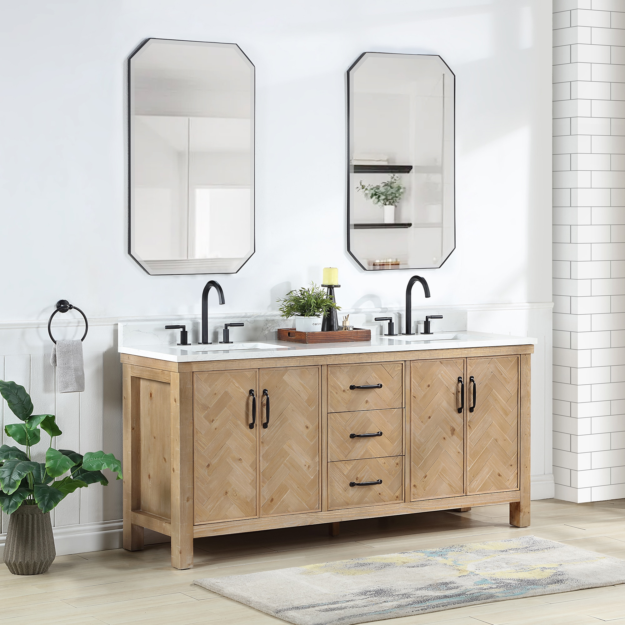 Javier 72" Bath Vanity in Spruce Antique Brown with White Grain Composite Stone