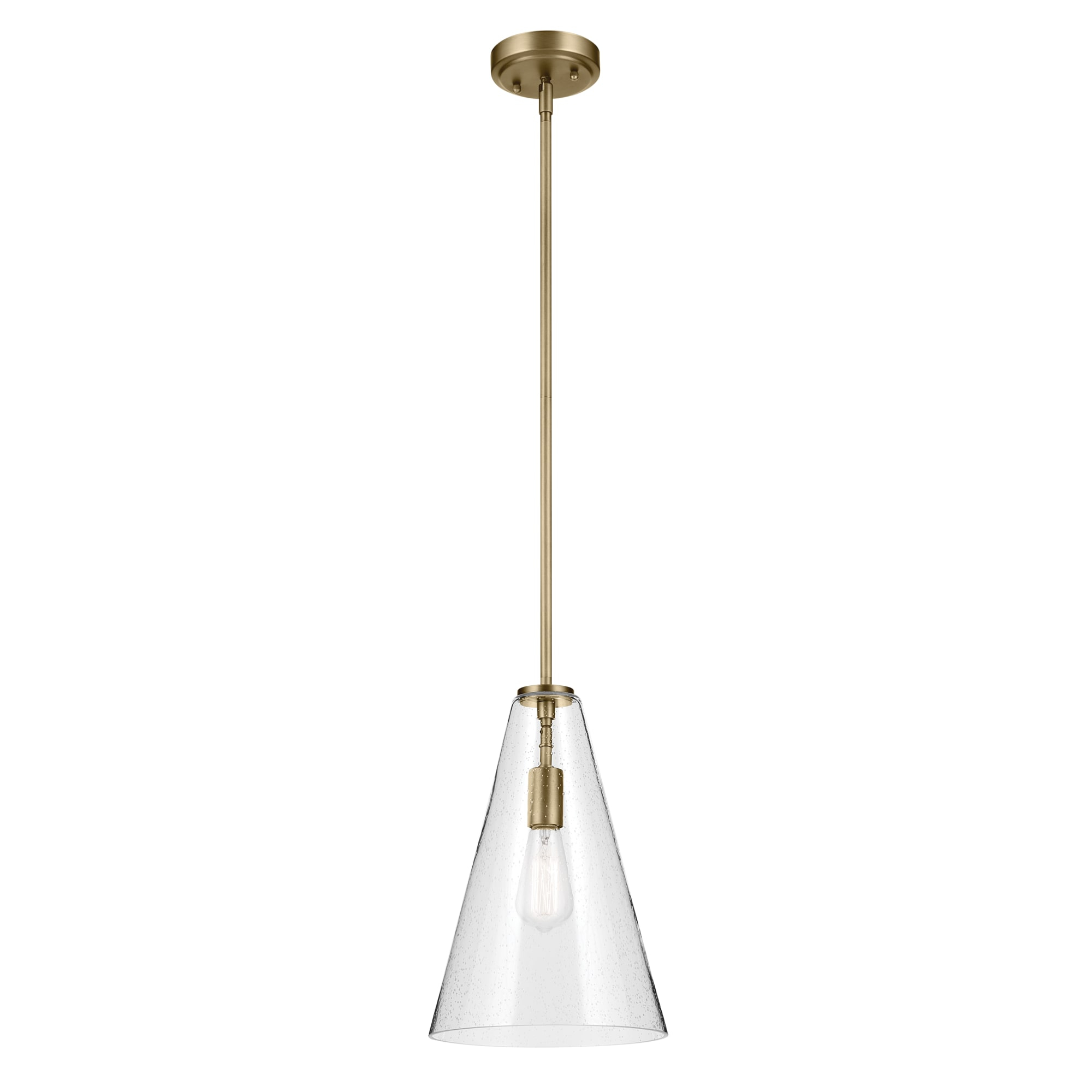 Natural Brass Mini Pendant with Clear Seeded Glass Shade