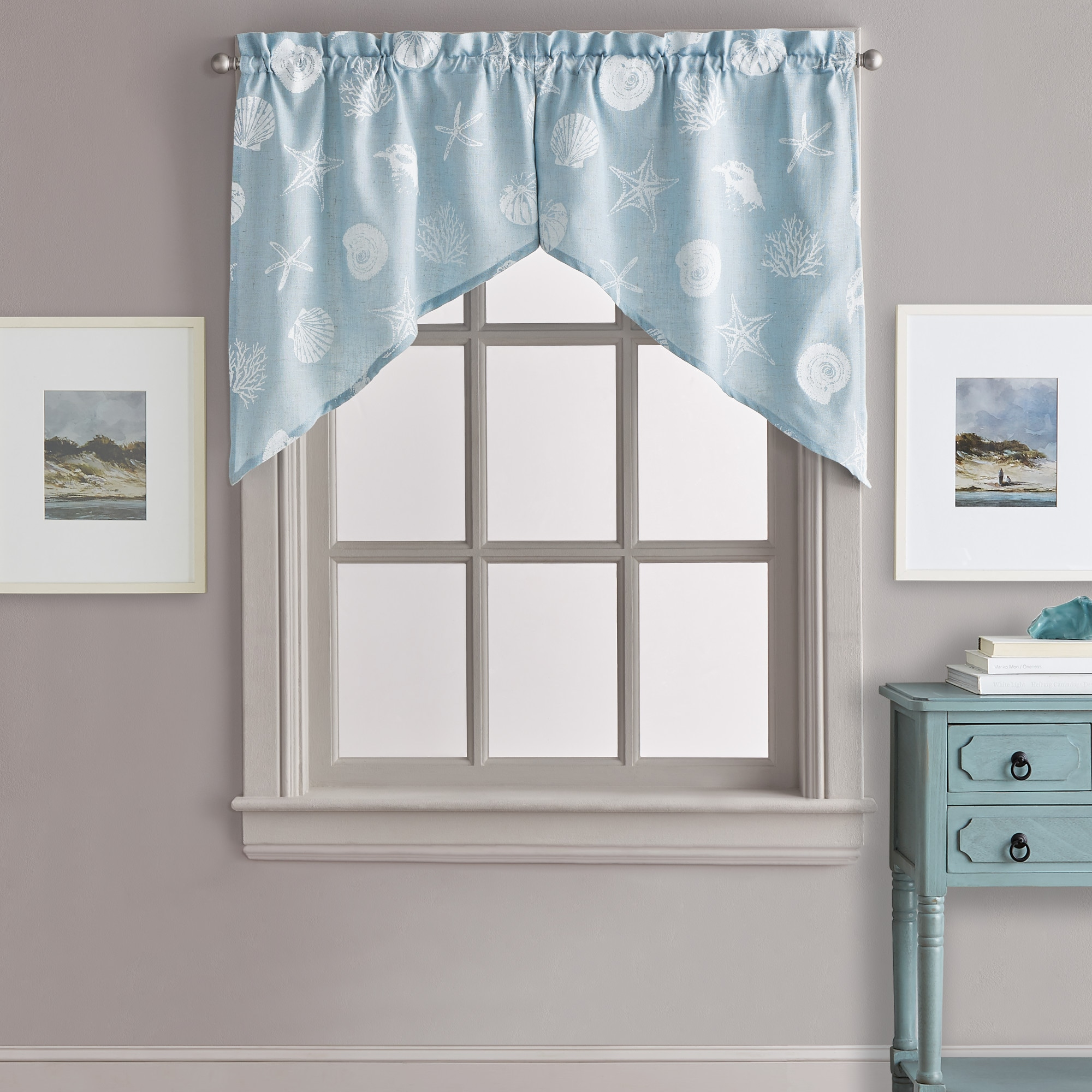 CHF Seashells Swag Curtain 54" x 30" Printed, Aqua, Adult