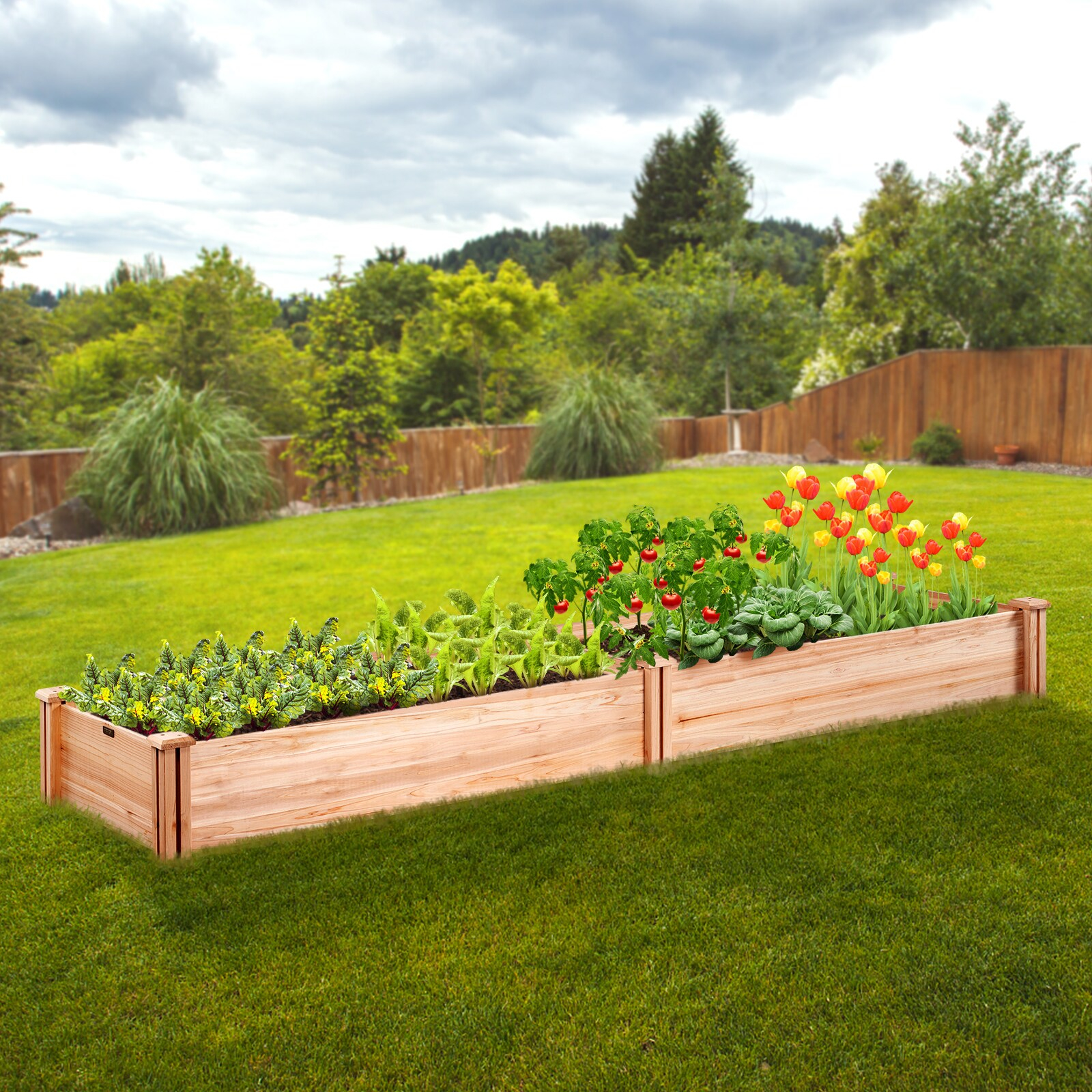 VEVOR Outdoor Wooden Raised Garden Bed Planter, 96 x 24 x 10in, High End Natural Fir Wood No-Bolt Assembly, Elevated Planting Box for Vegetable/Herb in Backyard/Patio
