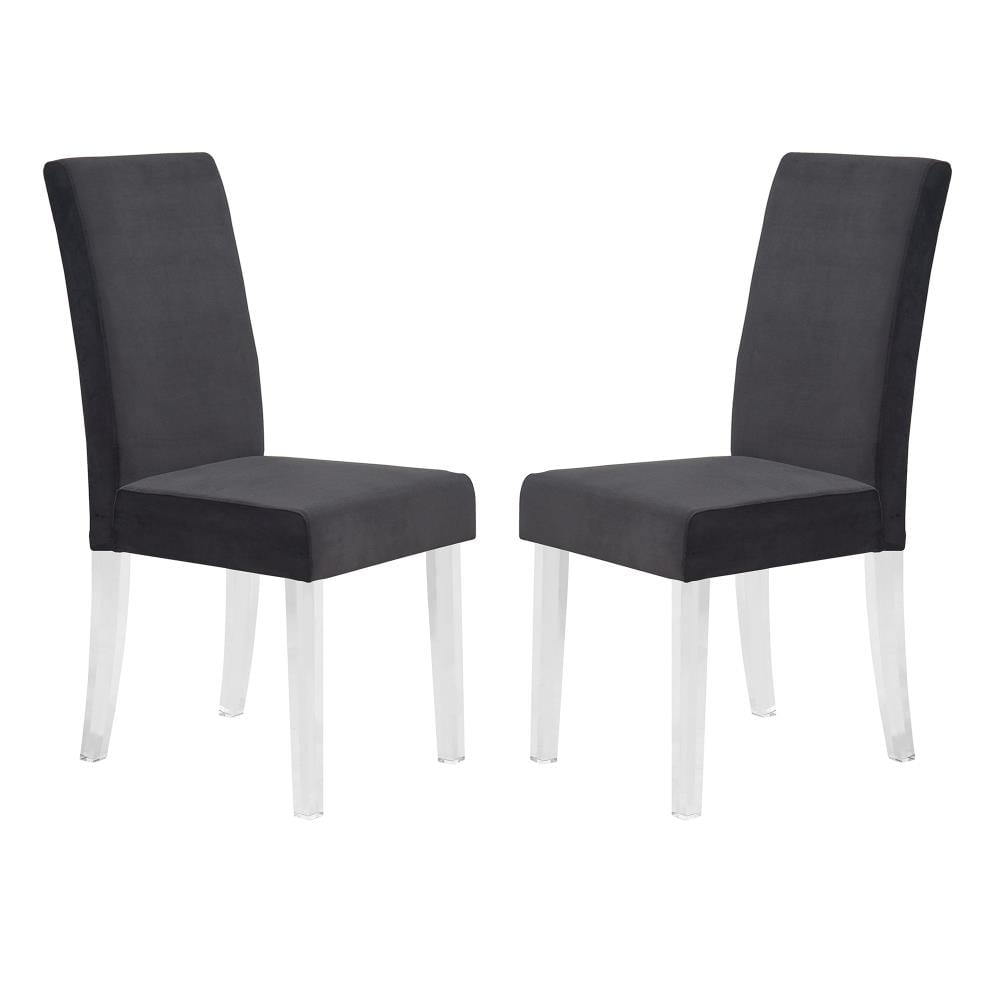 Black Velvet High Back Upholstered Side Chair with Acrylic Legs