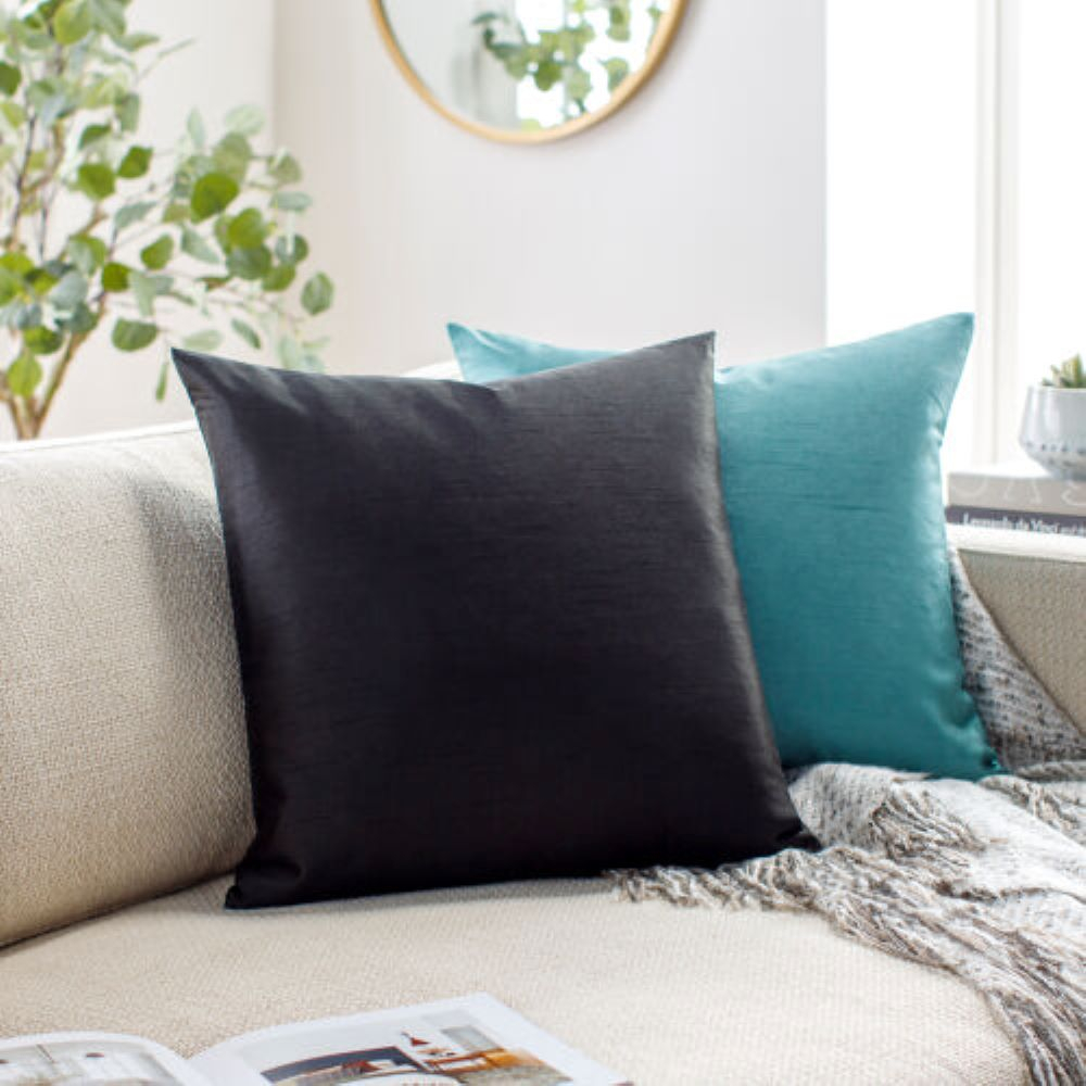 Surya Luxe 24" Square Black Wool Accent Pillow