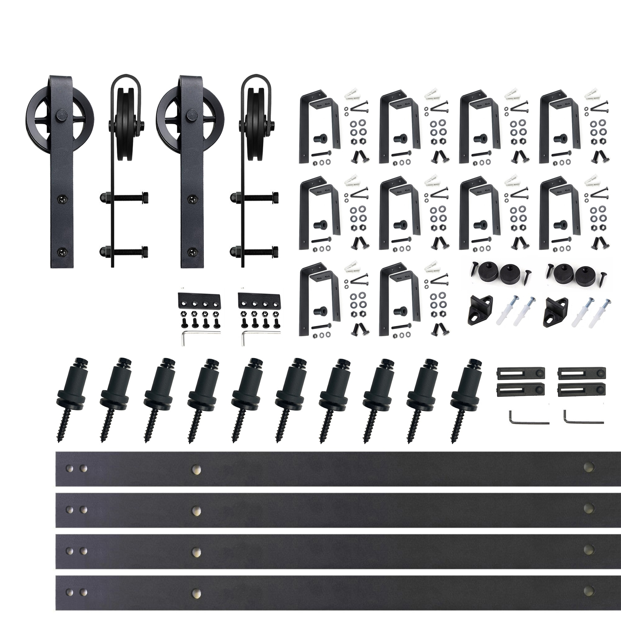 Homacer Black Rustic Double Track U-Shape Bypass Sliding Barn Door Hardware Kit, for Two/Double Doors, 12ft Long Flat Track, Spoke Wheel Design Roller, Heavy Duty, for Interior & Exterior Use
