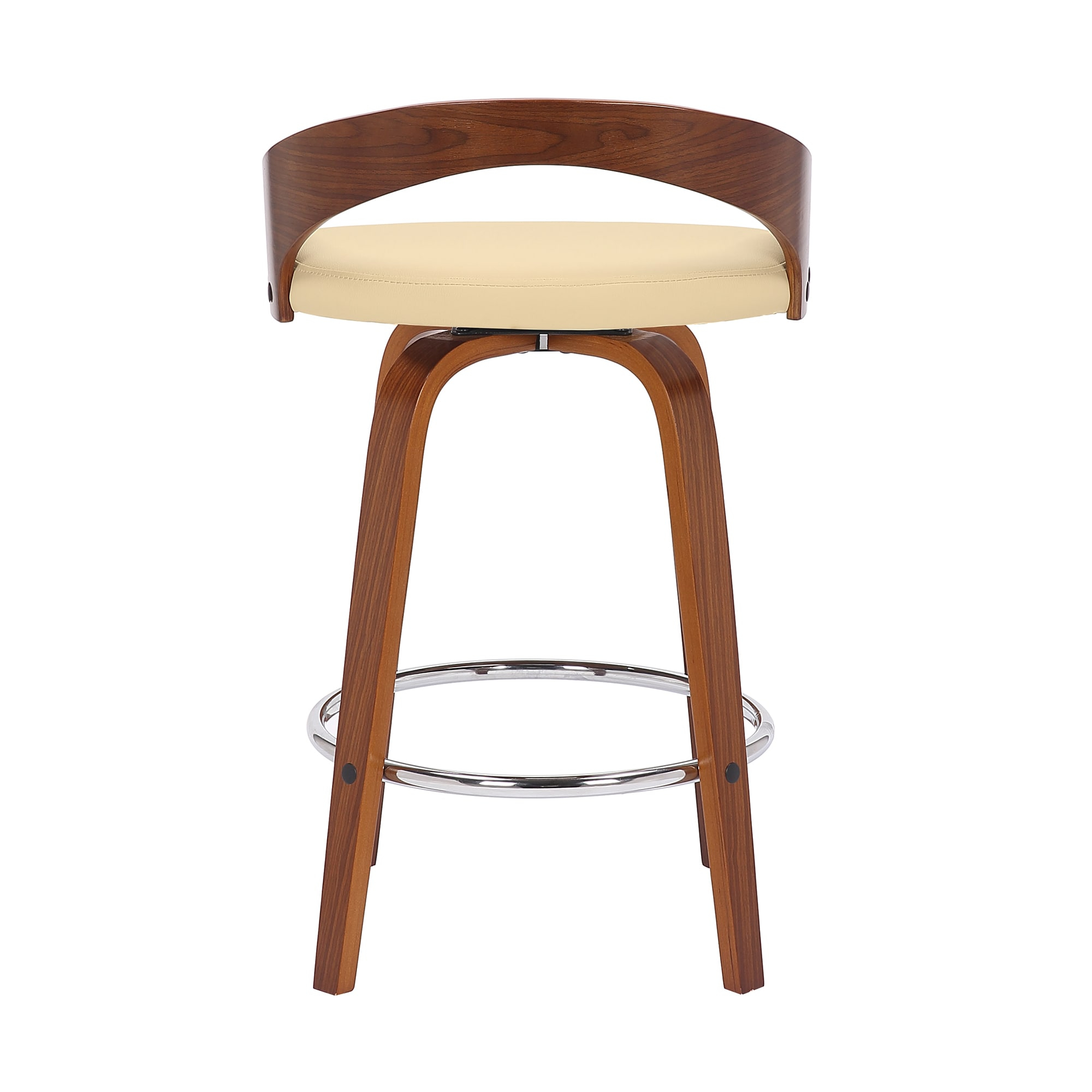Sonia 26 in.  Counter Height Swivel Cream Faux Leather and Walnut Wood Bar Stool