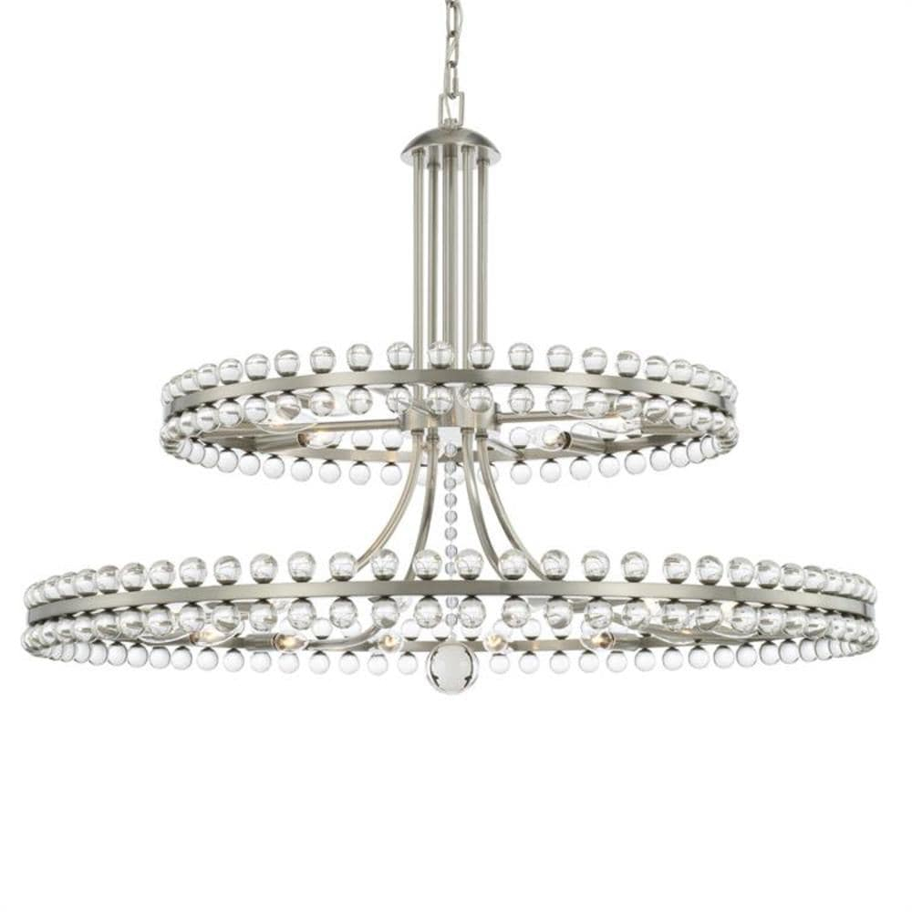 Brushed Nickel and Crystal 24-Light Chandelier with Glass Beads