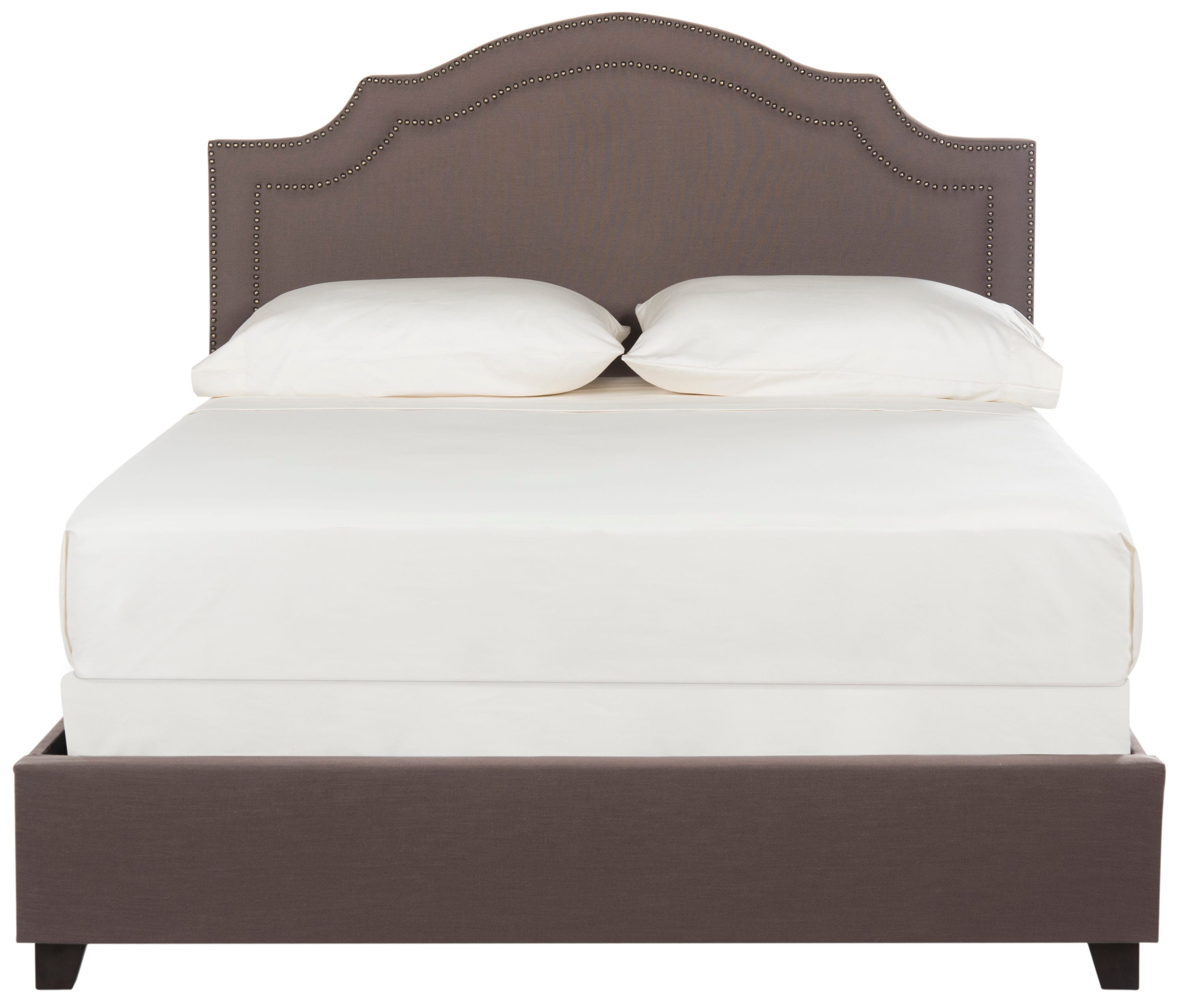 SAFAVIEH Theron Modern Elegant Upholstered Bed Frame with Nail Heads, Queen, Dark Taupe