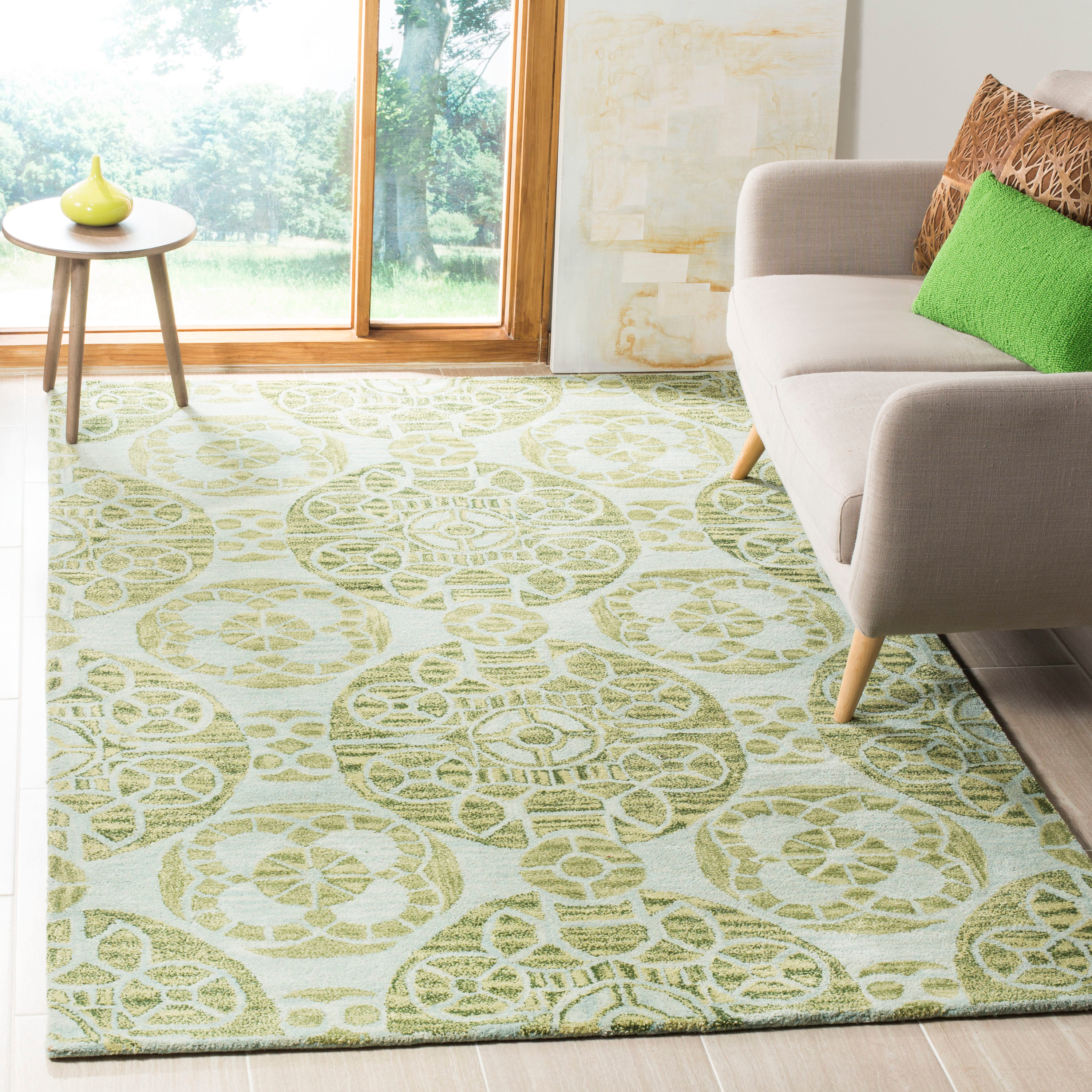 SAFAVIEH Wyndham Louise Medallion Wool Area Rug, Turquoise/Green, 10' x 14'