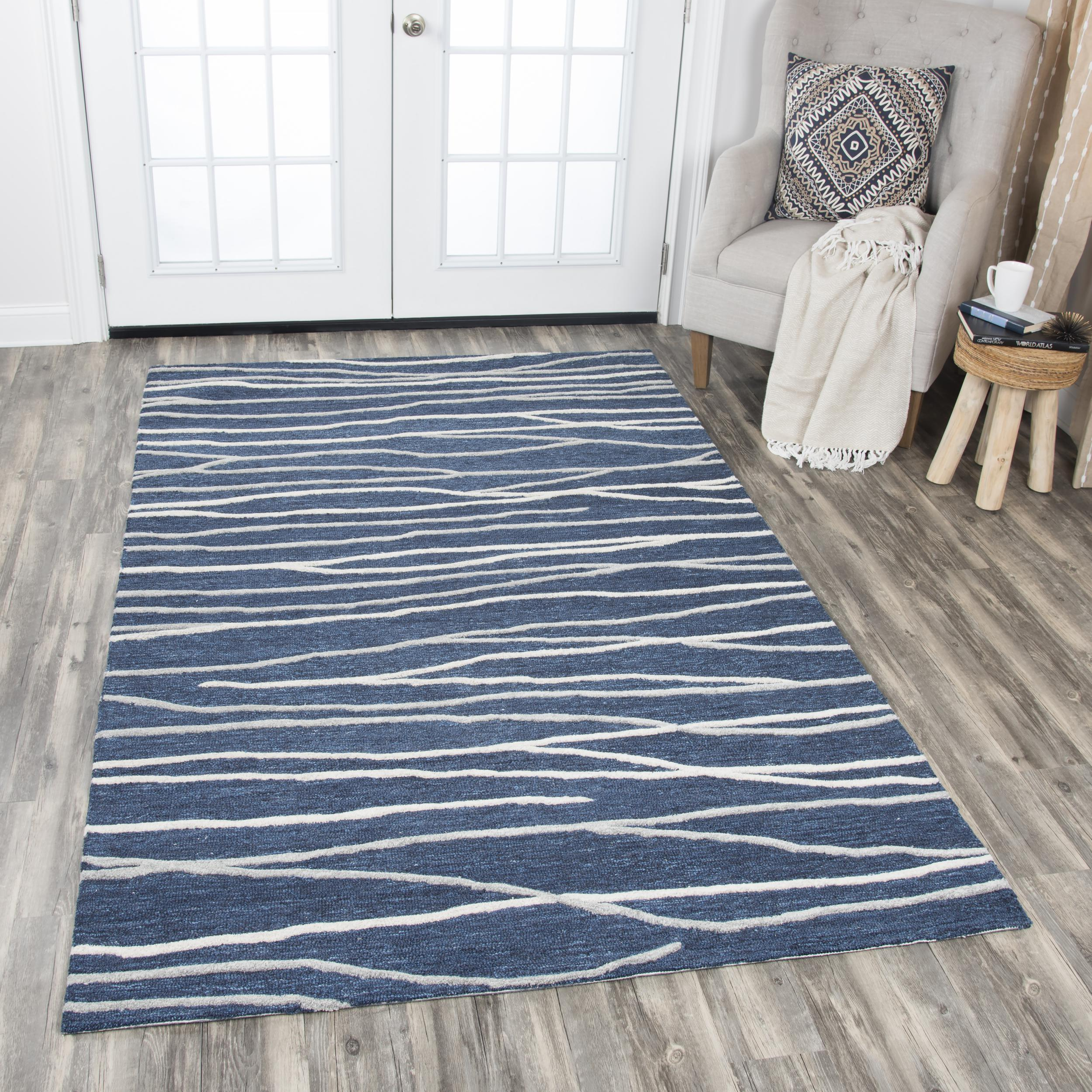 Rizzy Home Hand-tufted Idyllic Navy Wool Lines Area Rug - 8' x10'