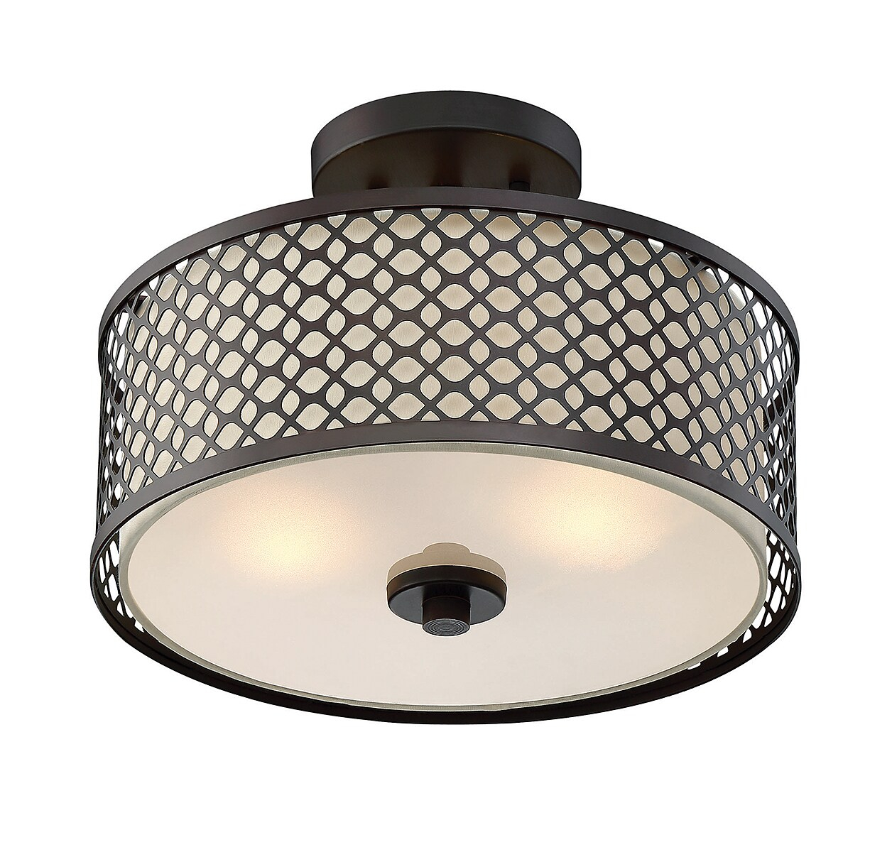 Elegant 13" Oil Rubbed Bronze Drum Ceiling Light with Cream Fabric Shade