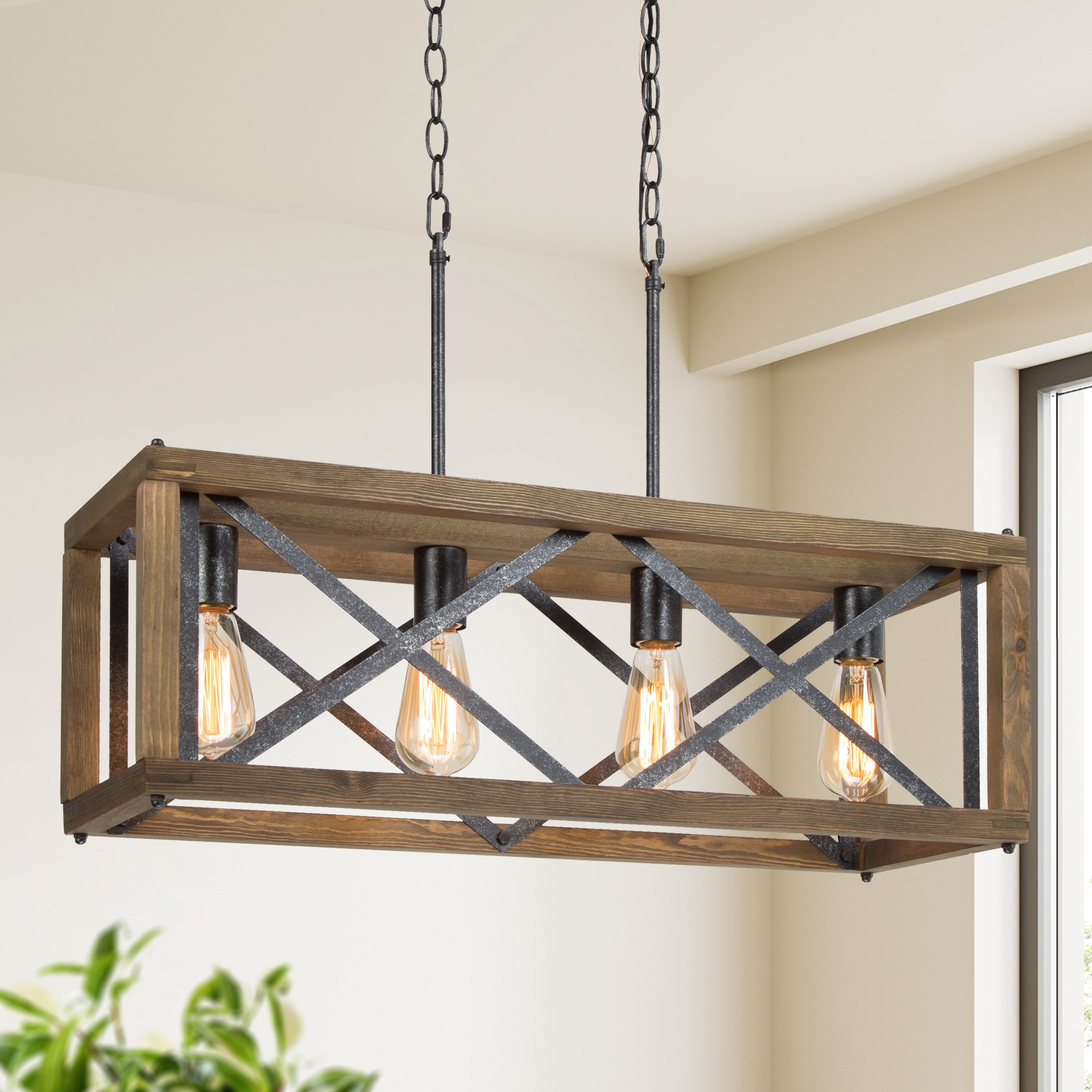 LNC Farmhouse Decor 4-Light Wood Chandelier Kitchen Island Light Fixtures, Large Modern Farmhouse Chandeliers Light for Dining Room, Kitchen Island, Bedroom