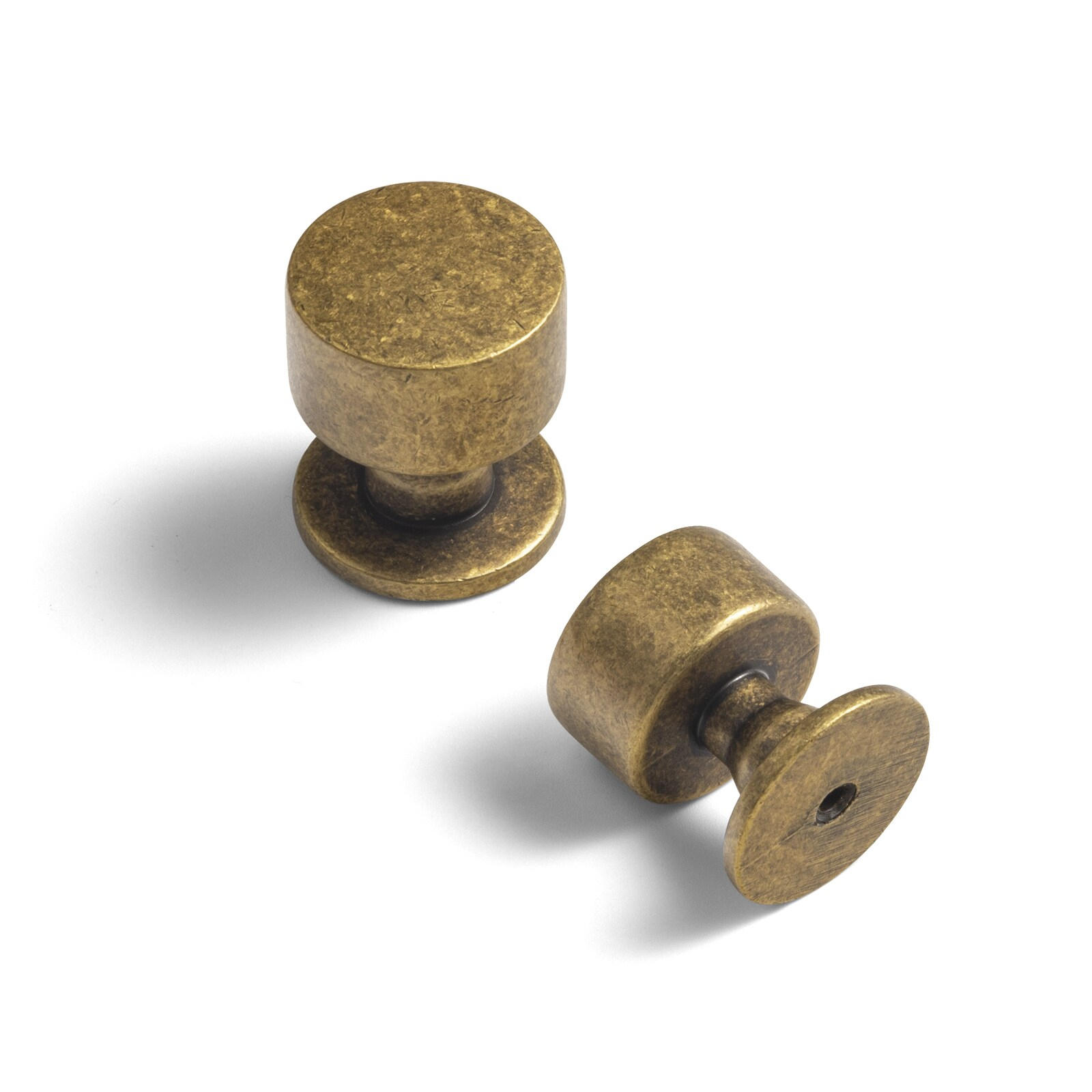 Set of 6 Antique Brass Drum Cabinet Knobs for Drawers, Heavy-Duty Solid Zinc Handles, 1" Diameter for Farmhouse & Modern Kitchen Hardware