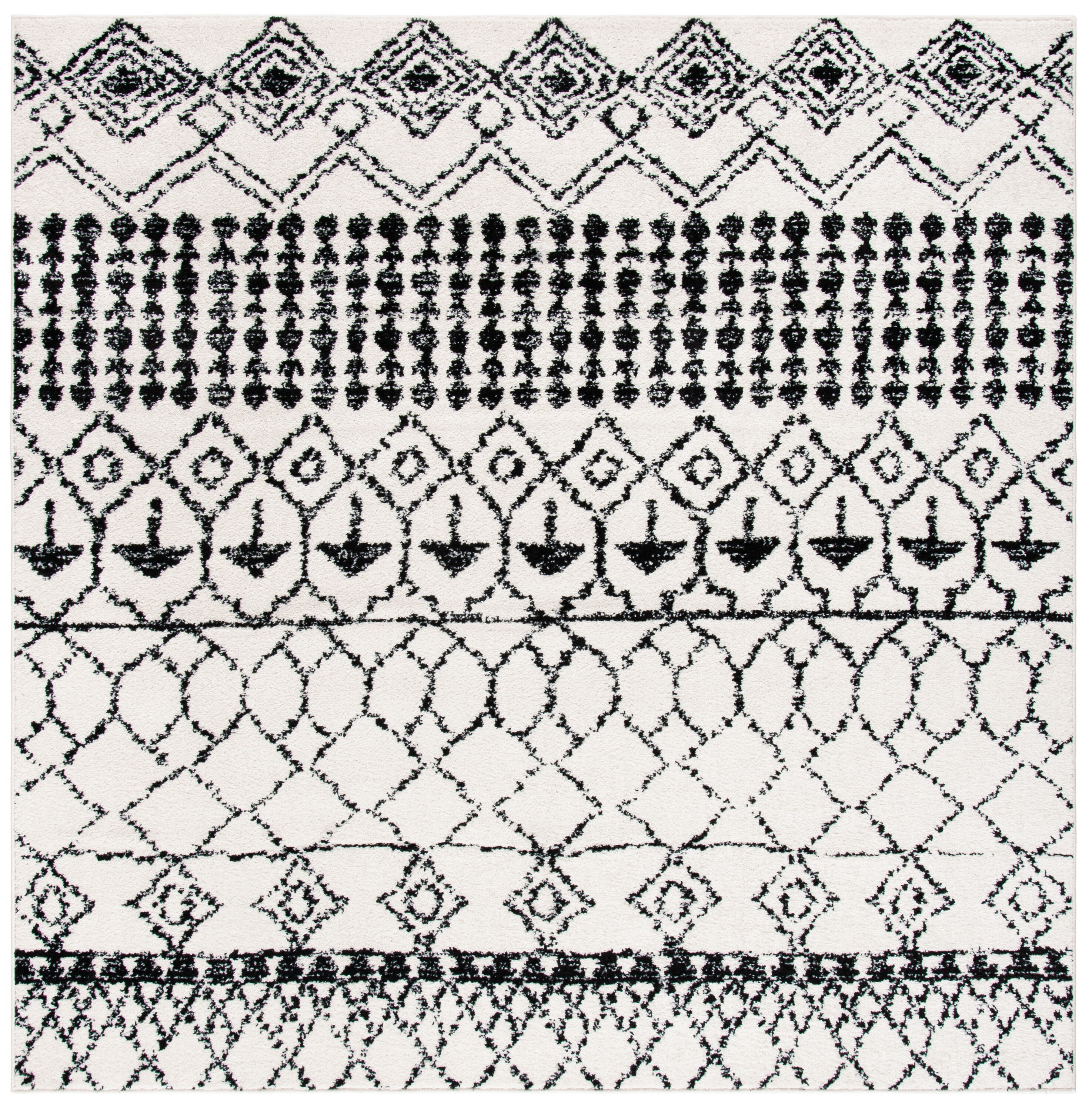 SAFAVIEH Tulum Coriander Moroccan Geometric Area Rug, 10' x 10' Square, Ivory/Black
