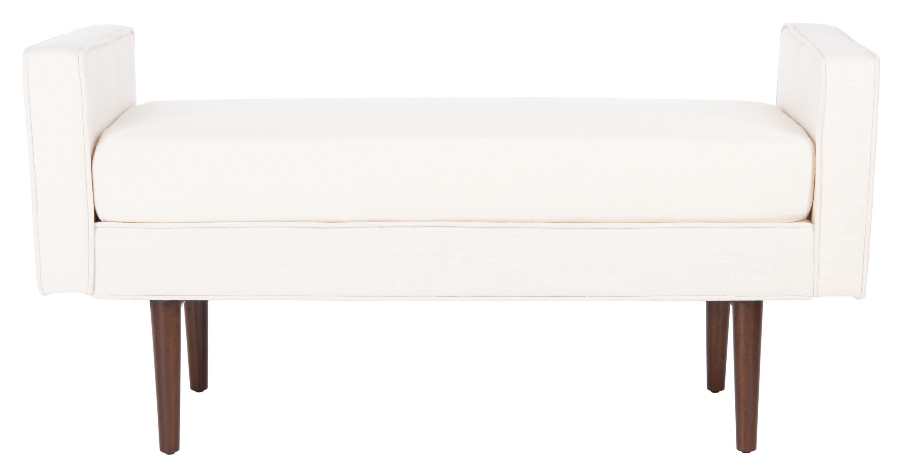 Henri Mid-Century Light Beige Cushioned Bench in Walnut