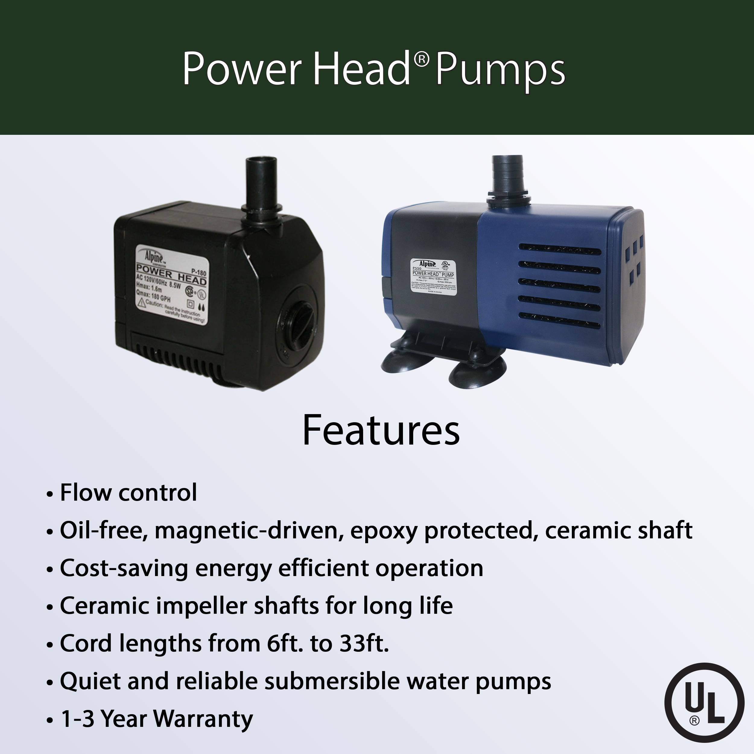 Compact Black Ceramic Submersible Pond Pump with 6 ft Cord
