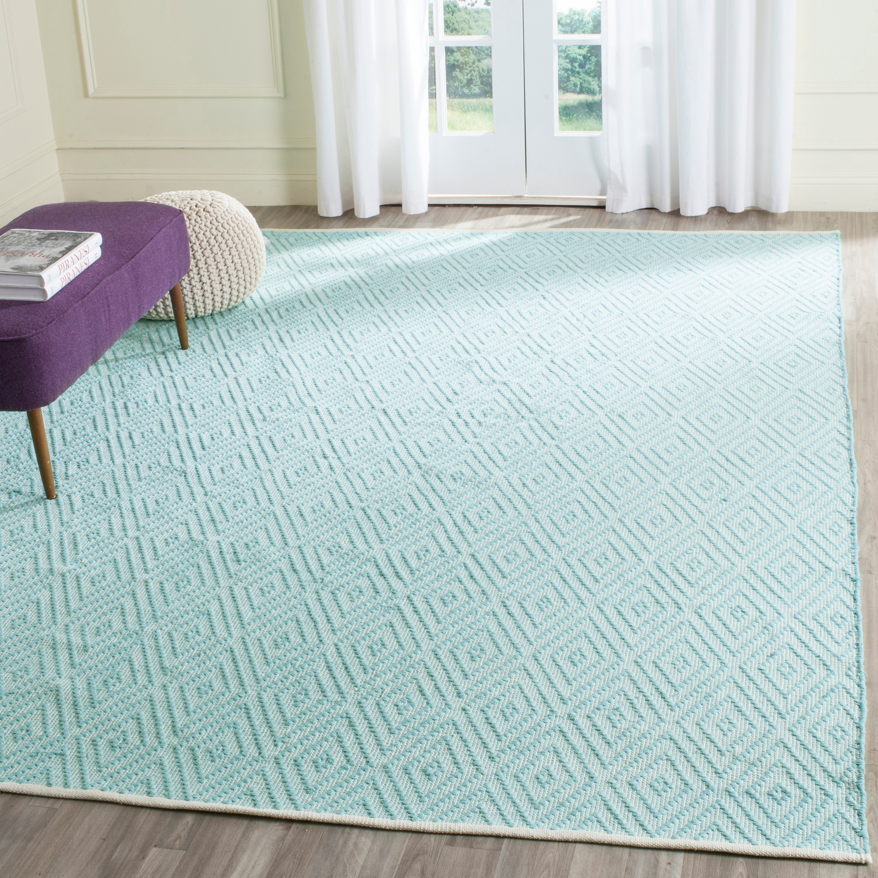 SAFAVIEH Montauk Kimberlyn Geometric Diamond Cotton Area Rug, Turquoise/Ivory, 11' x 15'