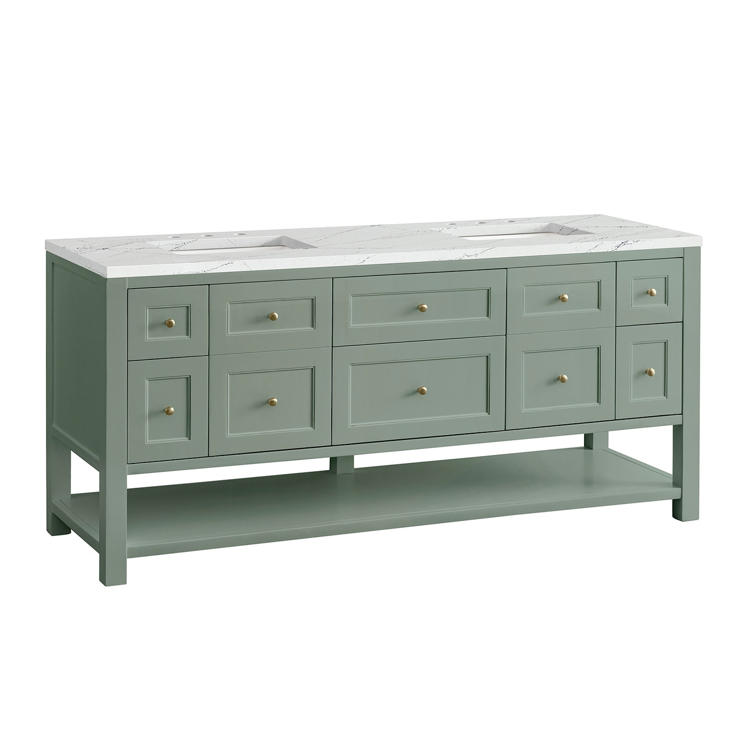 Breckenridge 72'' Smokey Celadon Double Vanity with Brass Knobs