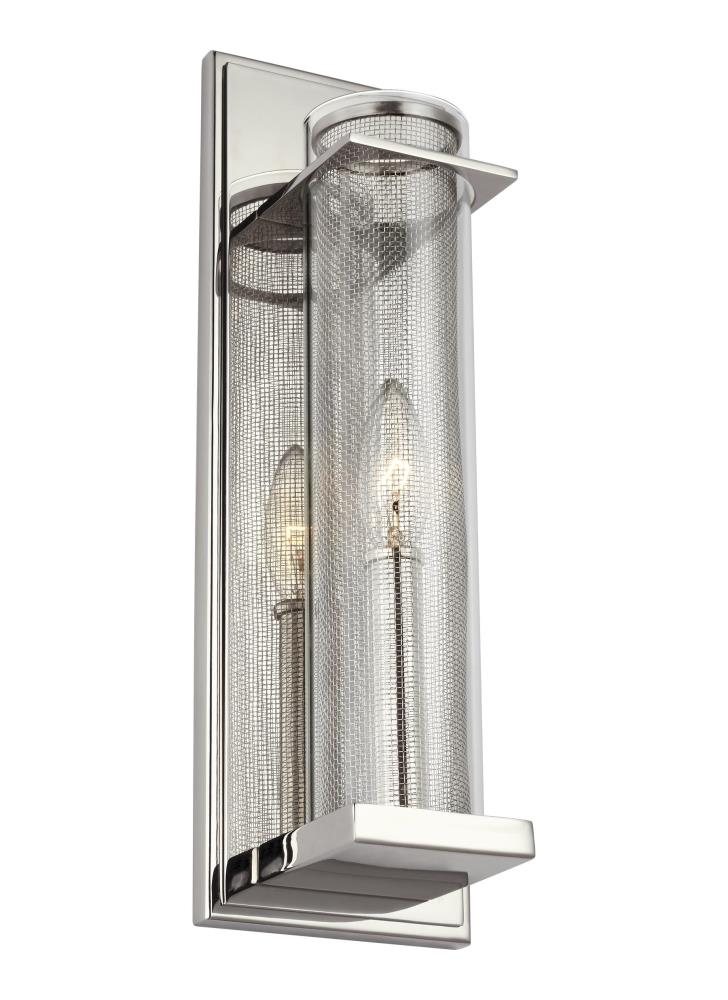 Polished Nickel Cylinder Dimmable Wall Sconce with Clear Glass Shade