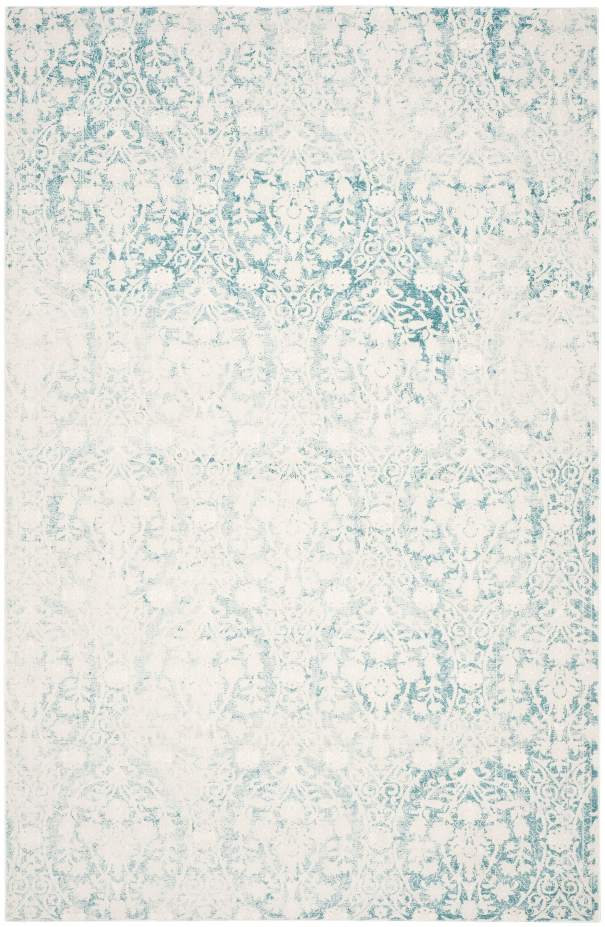 SAFAVIEH Passion Madrid Faded Damask Area Rug, Turquoise/Ivory, 8' x 11'