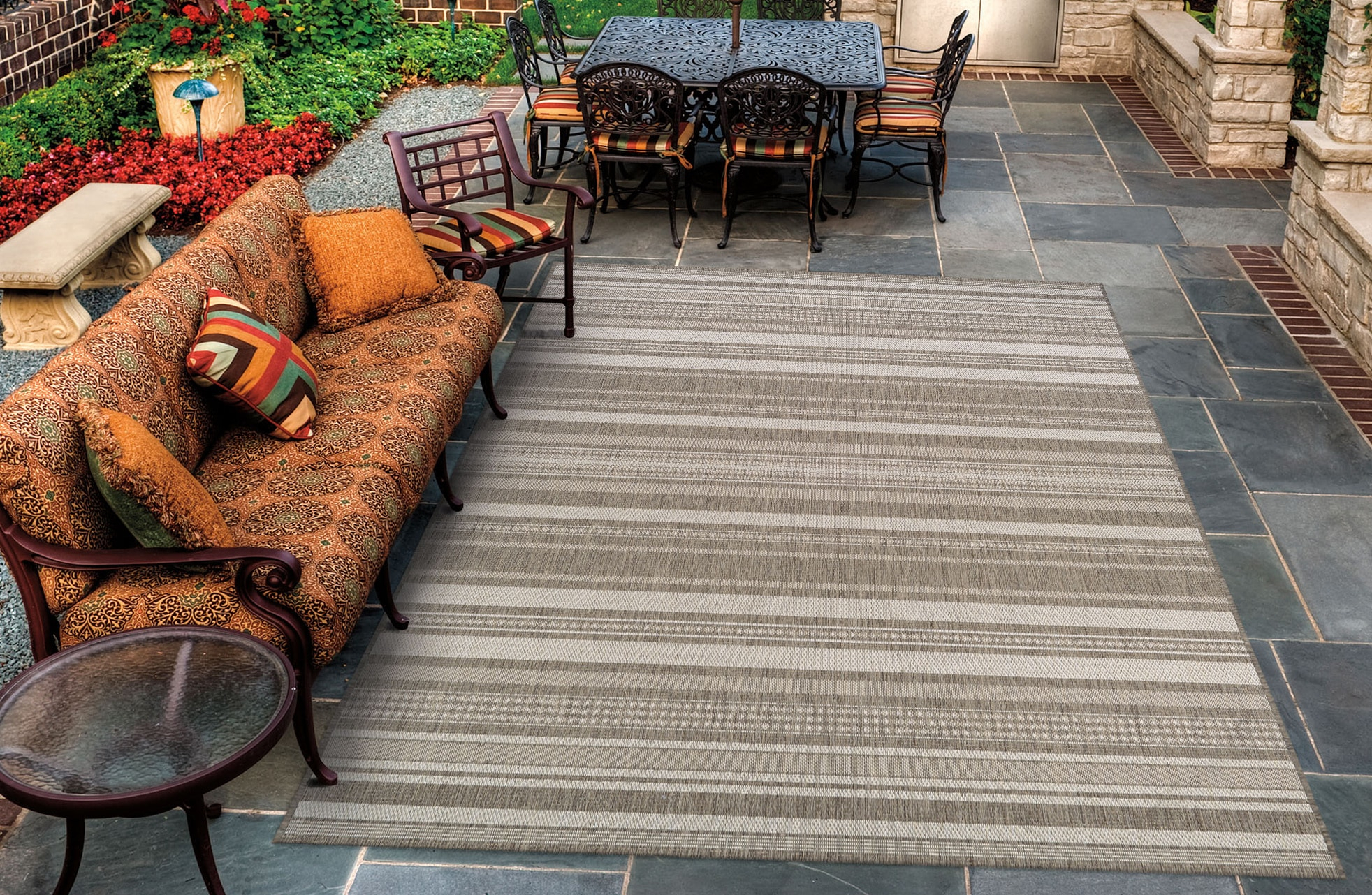 Couristan Recife Gazebo Stripe Indoor / Outdoor Area Rug, Champagne- Taupe, 2'3" x 11'9" Runner
