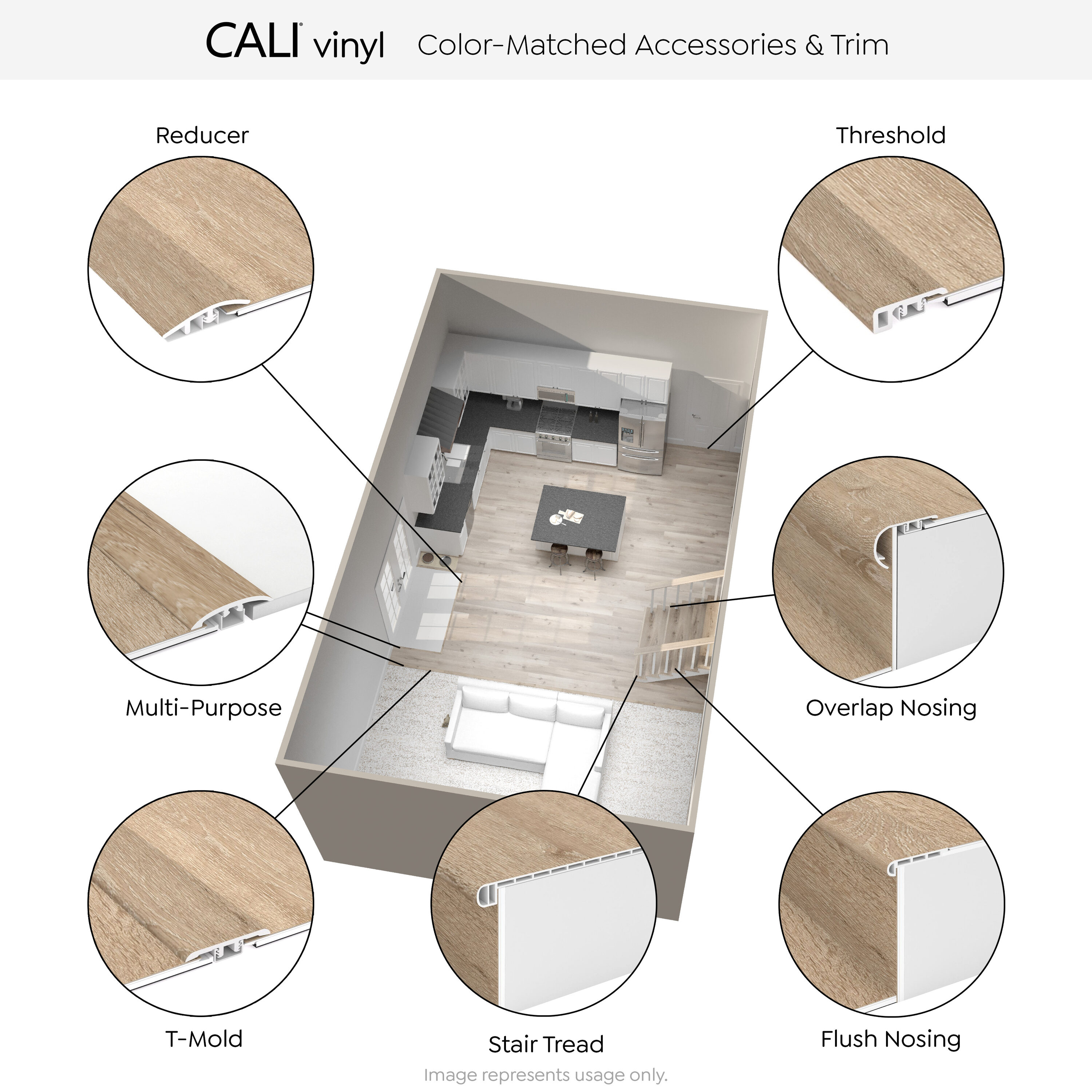 CALI Longboards 49.8-in x 12.2-in x 1.73-in Gray Vinyl Reversible return Eased edge Stair Tread