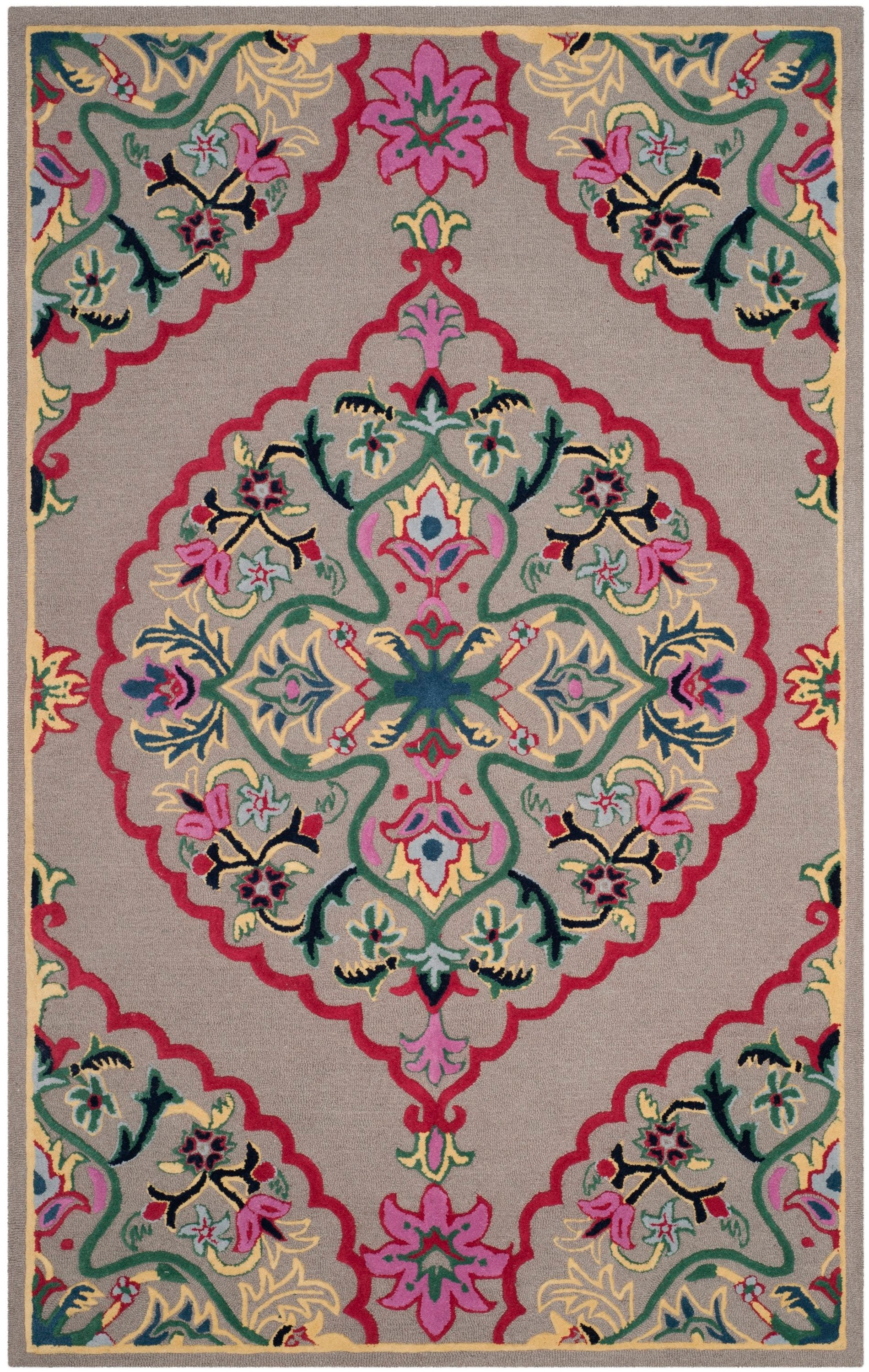 SAFAVIEH Bellagio Rio Floral Wool Area Rug, Dark Grey/Multi, 5' x 8'