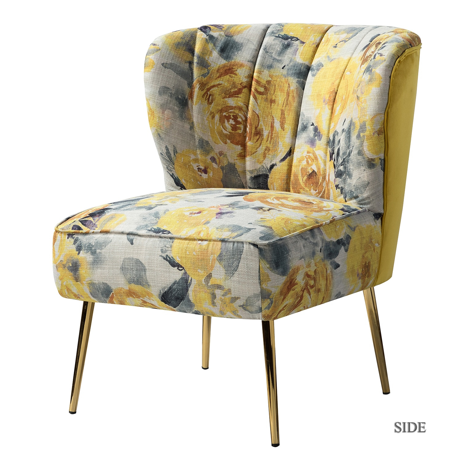 Contemporary Upholstery Accent Chair Metal Base Tufted Back Elegant Pattern seat Home Living Room Bedroom Yellow