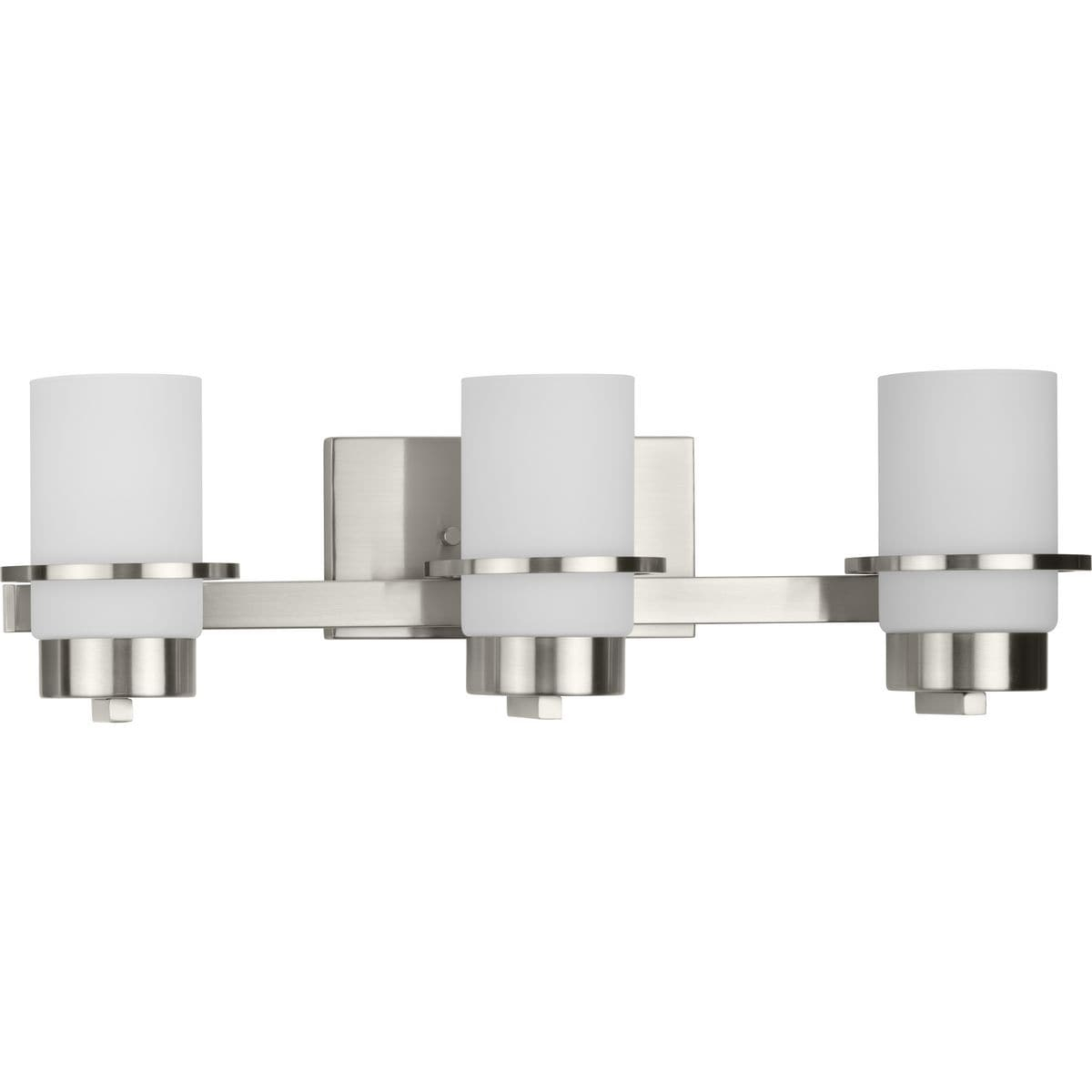 Progress Lighting Reiss 3-Light Vanity Light, Brushed Nickel, White Glass Shade