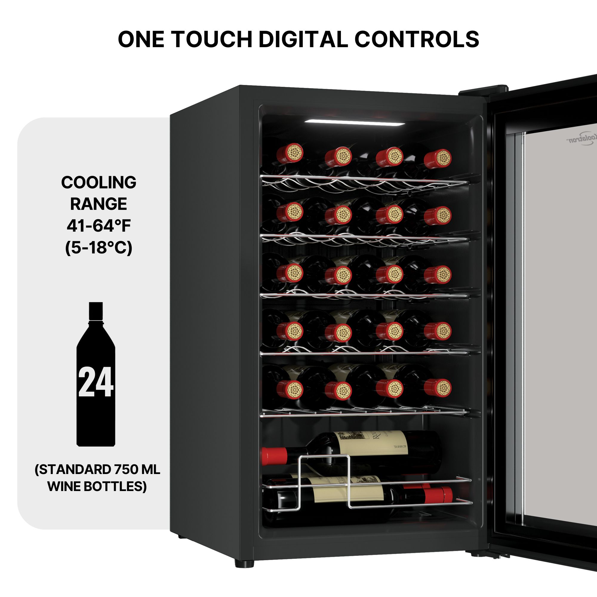 24 Bottle Dual Zone Wine Cooler, Black, 2.4 cu. ft. (68L) Freestanding Wine Fridge