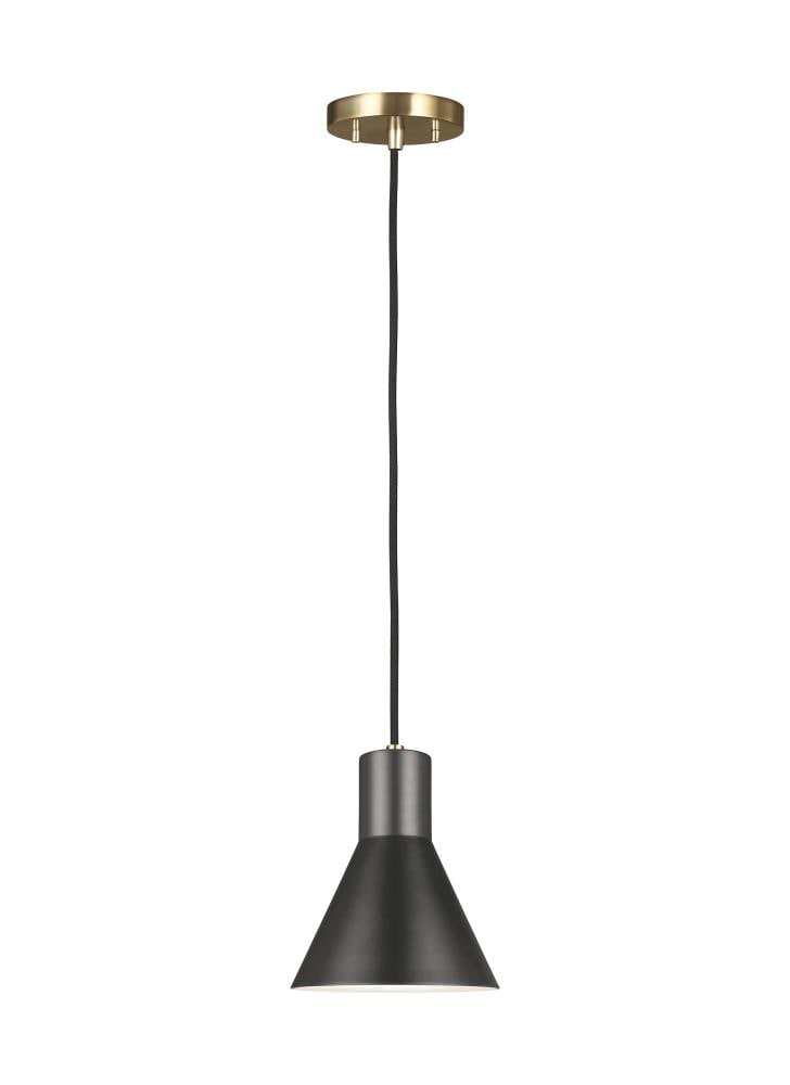 Towner 1-Light Satin Brass Accents Pendant with Black Shade LED Bulb