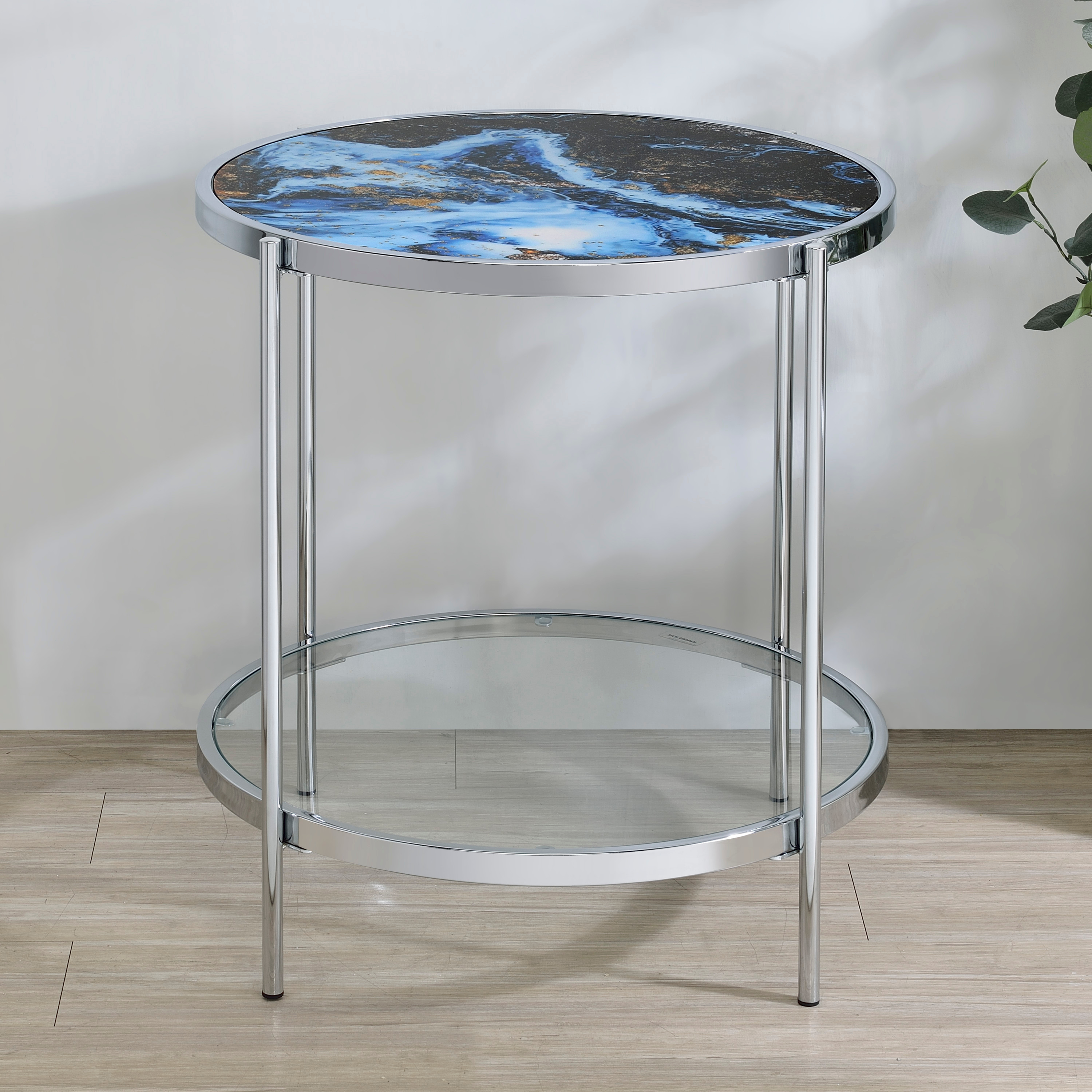 Steve Silver Averie Contemporary 23" Reversible Round End Table, Blue