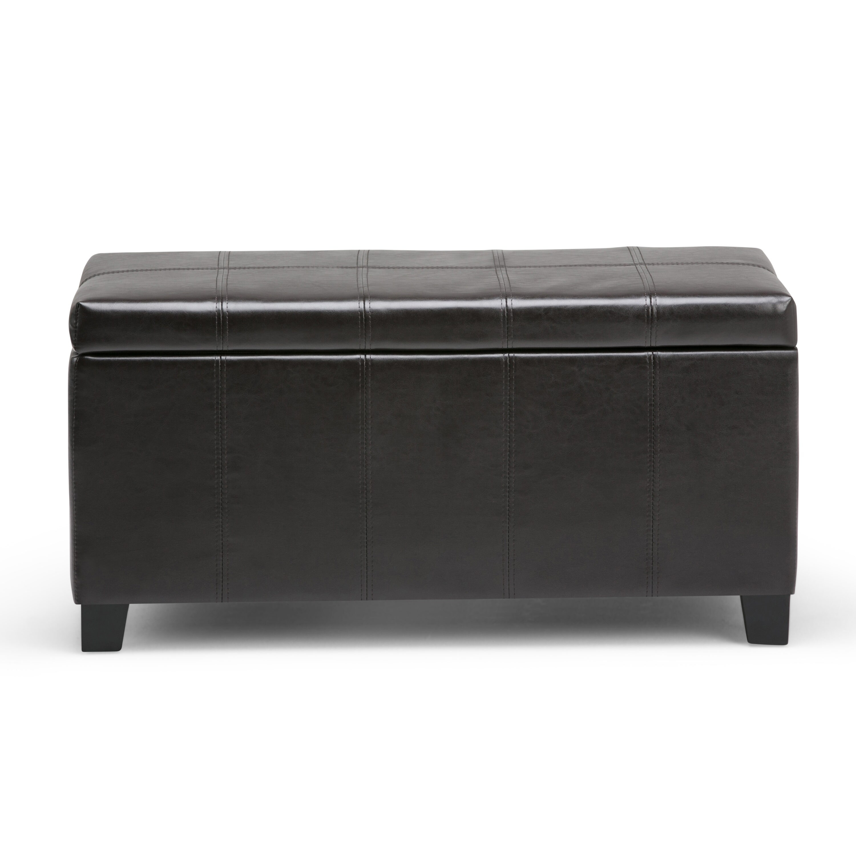 Simpli Home Dover Faux Leather Storage Bench in Tanners Brown