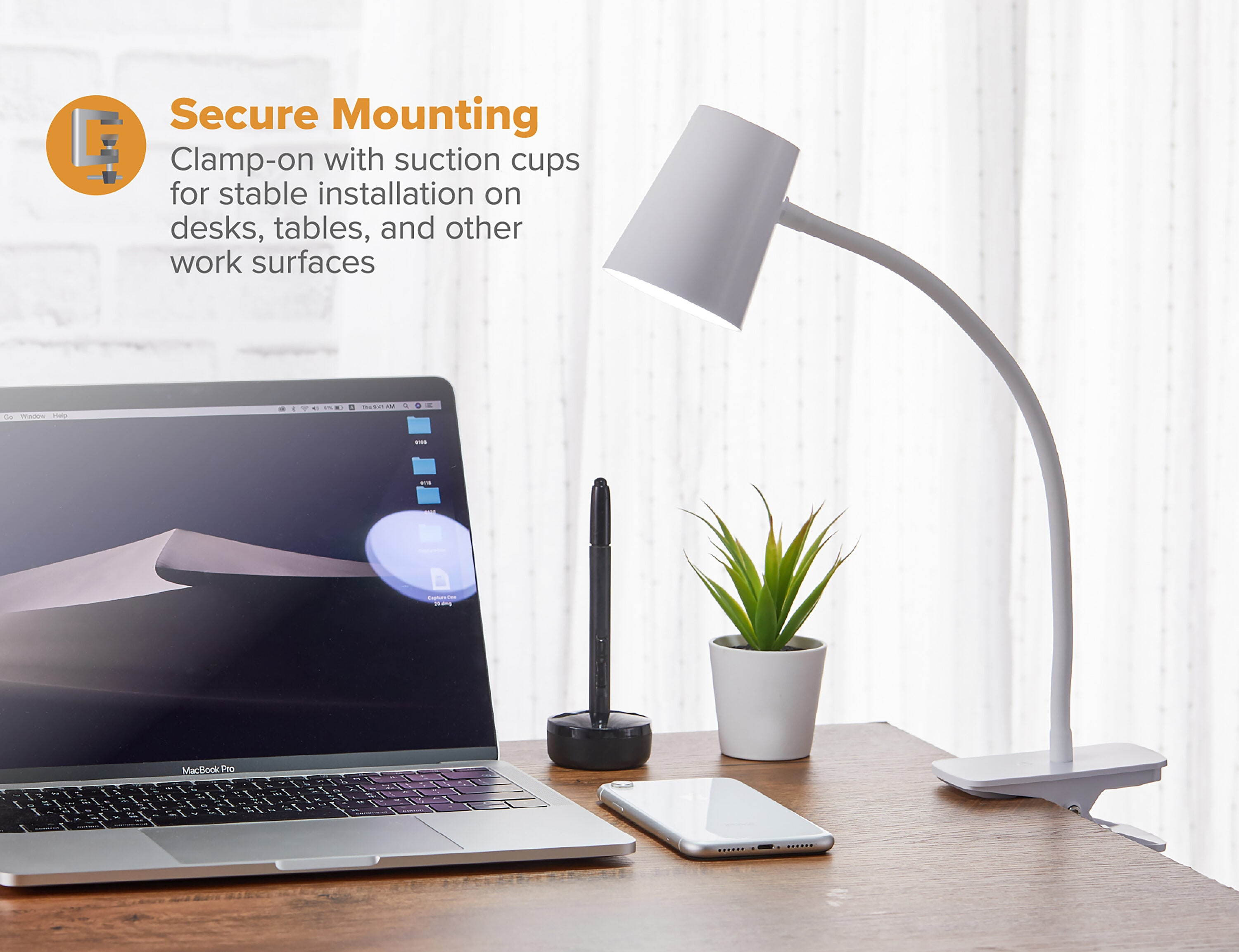 Adjustable LED Clamp Light, 7.48 in. White, Indoor, Desk Lamp