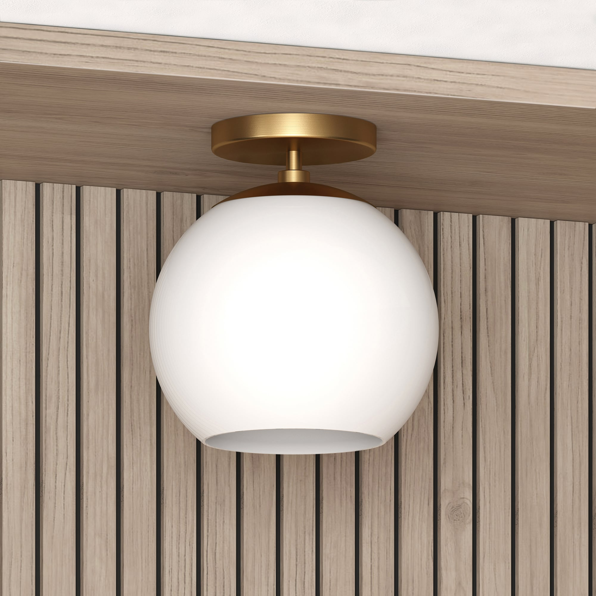 Evelyn&Zoe 9" Brass Finish Metal/Glass Semi Flush Mount