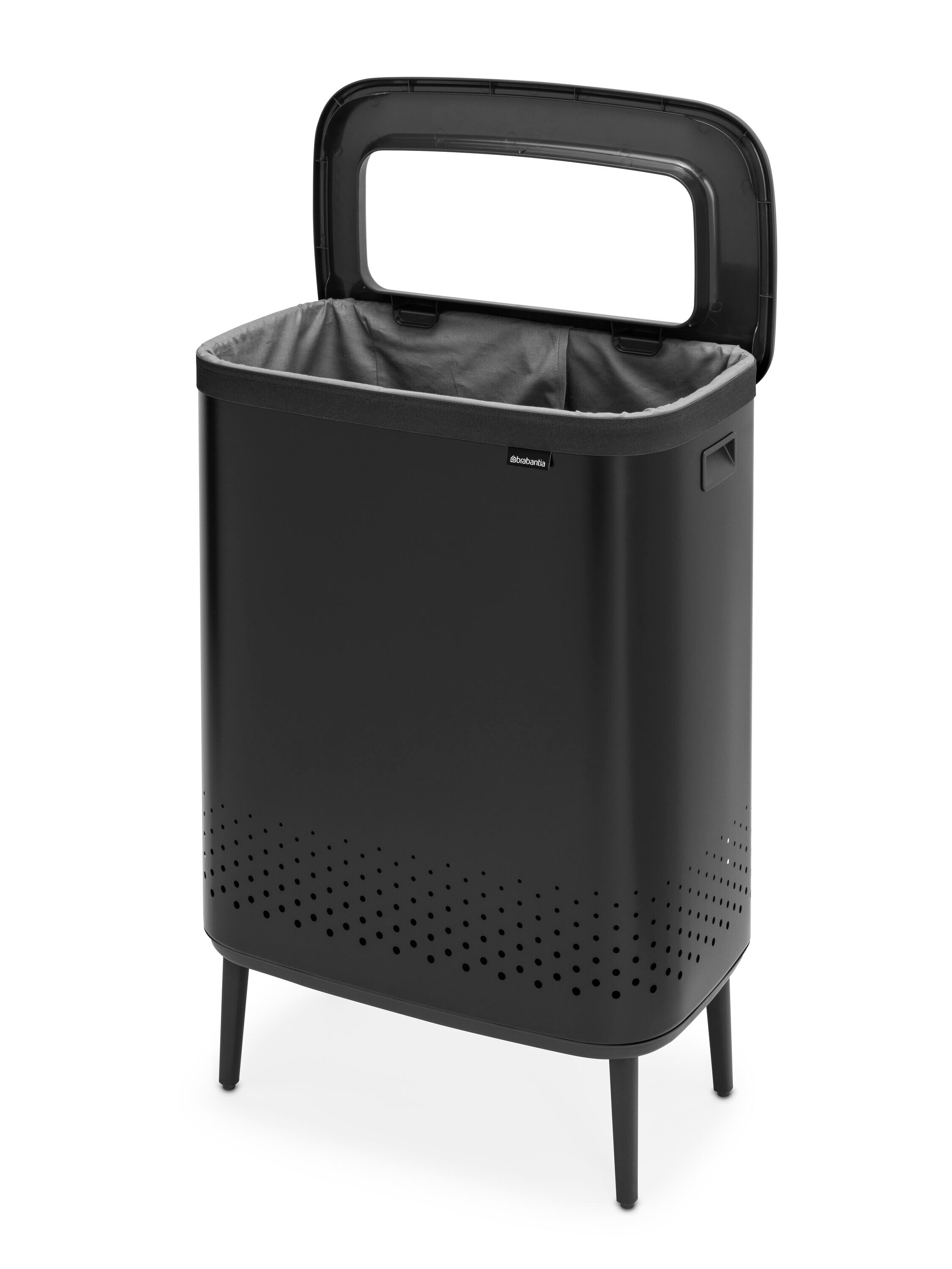 Black Steel Upright Hamper with Lid and Ventilation Holes