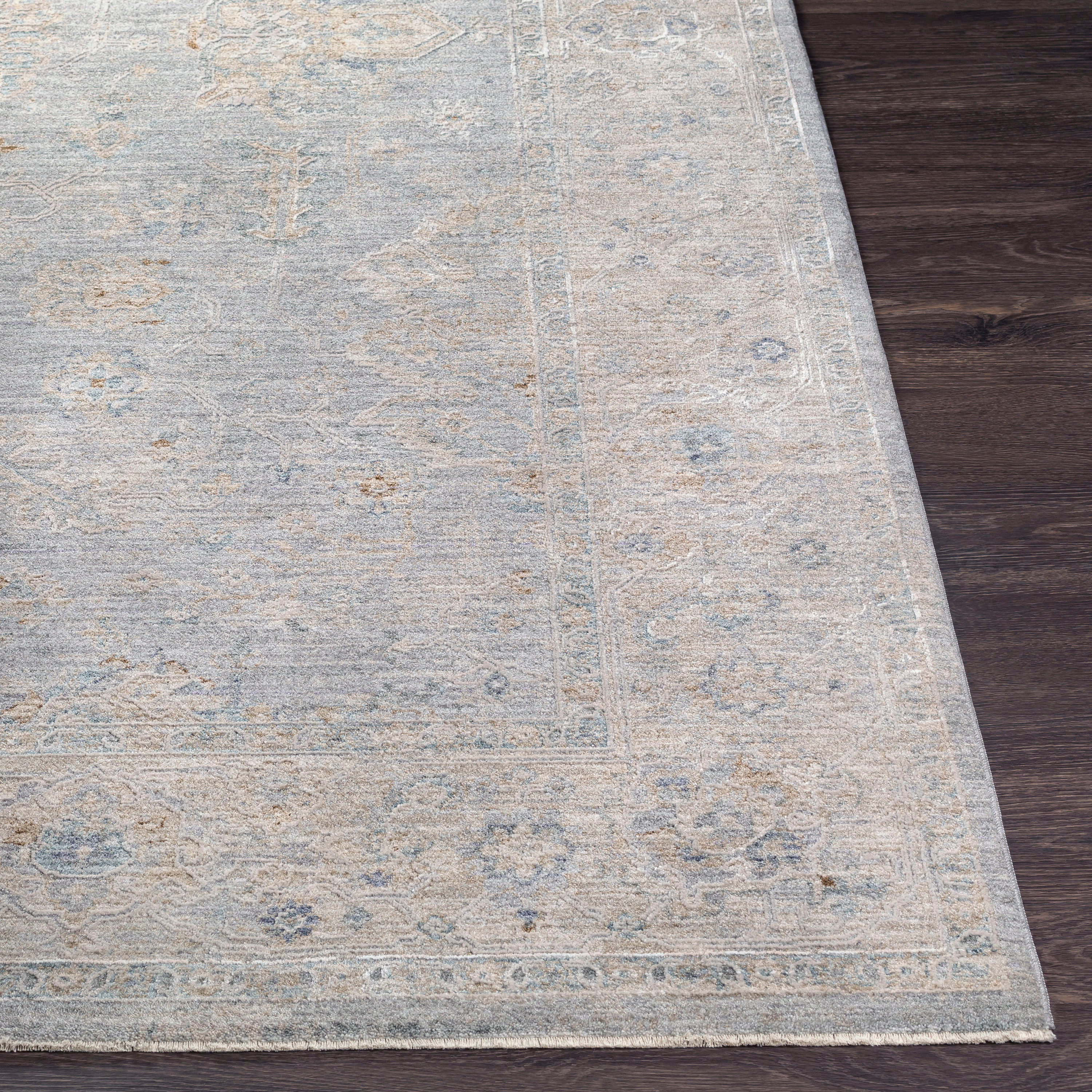 Elegant Gray Rectangular Easy-Care Cotton Blend Rug
