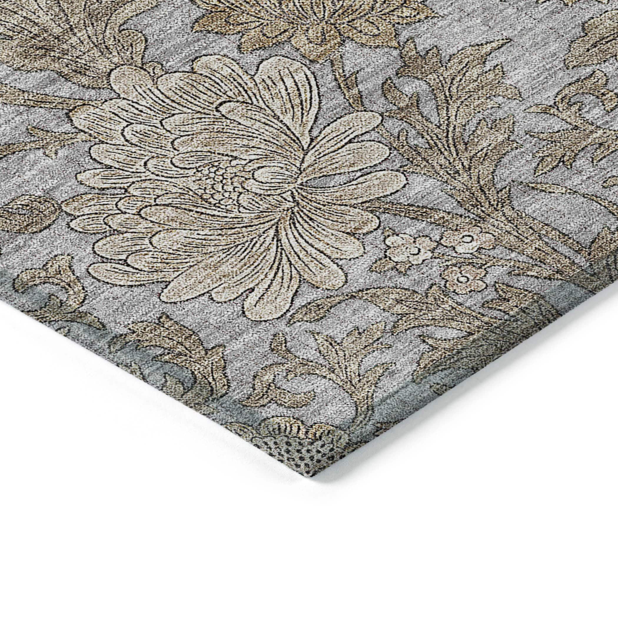 Gray Floral Synthetic Rectangular Kids Rug 2'6" x 3'10"