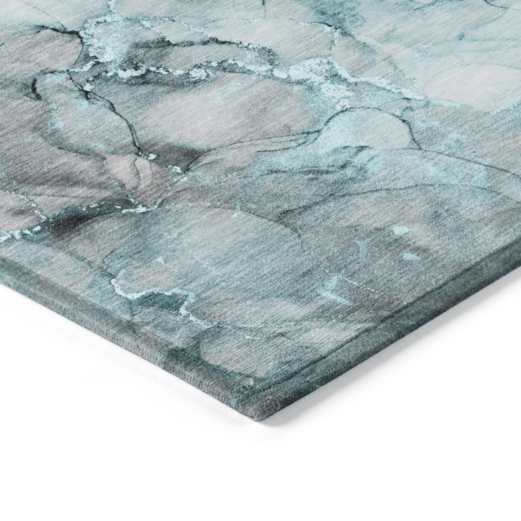 Teal and Gray Abstract Washable Synthetic Rug