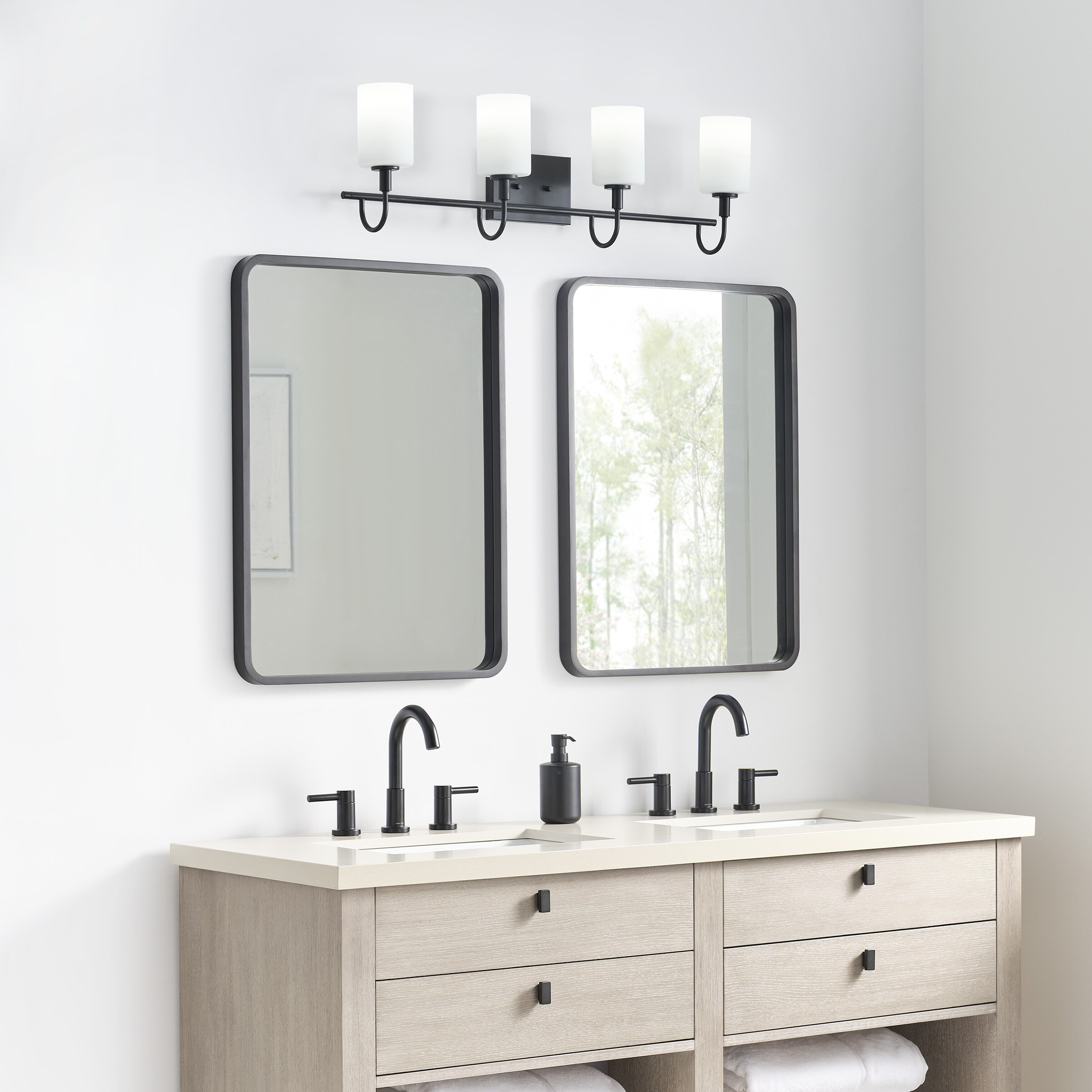 Alvin 4-Light Midnight Black Vanity with Etched White Glass