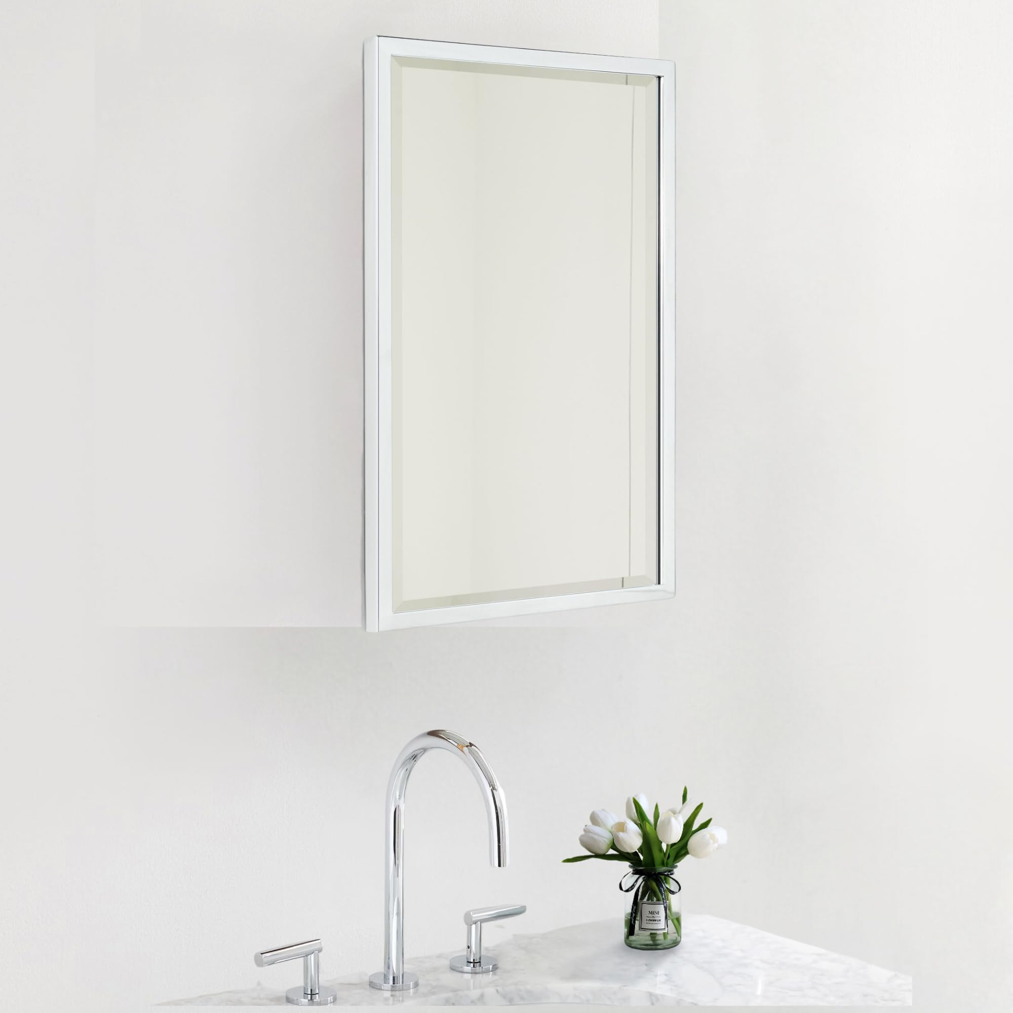 TEHOME Black Metal Framed Recessed Bathroom Medicine Cabinet with Mirror 16 x 24''