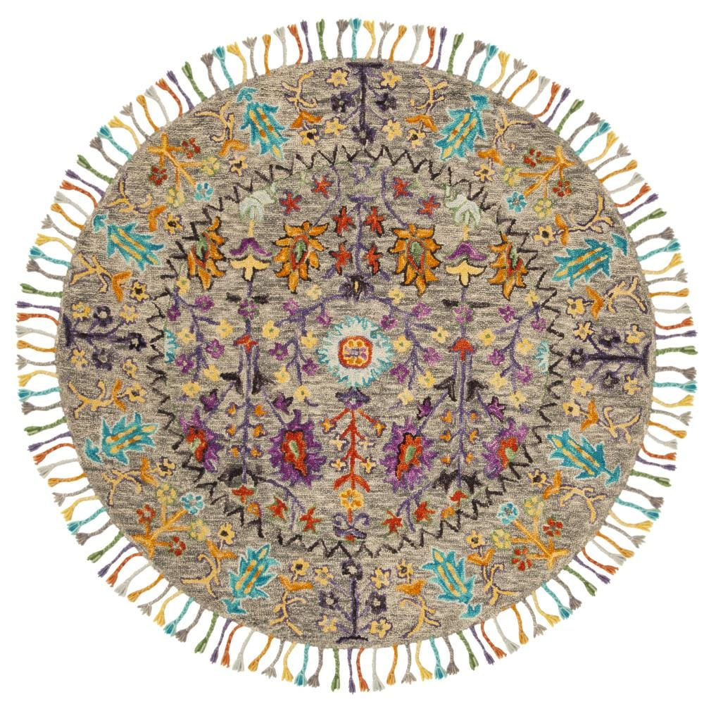 Blossom BLM453 Hand Tufted Indoor Area Rug - Grey/Multi - 8' Round - Safavieh