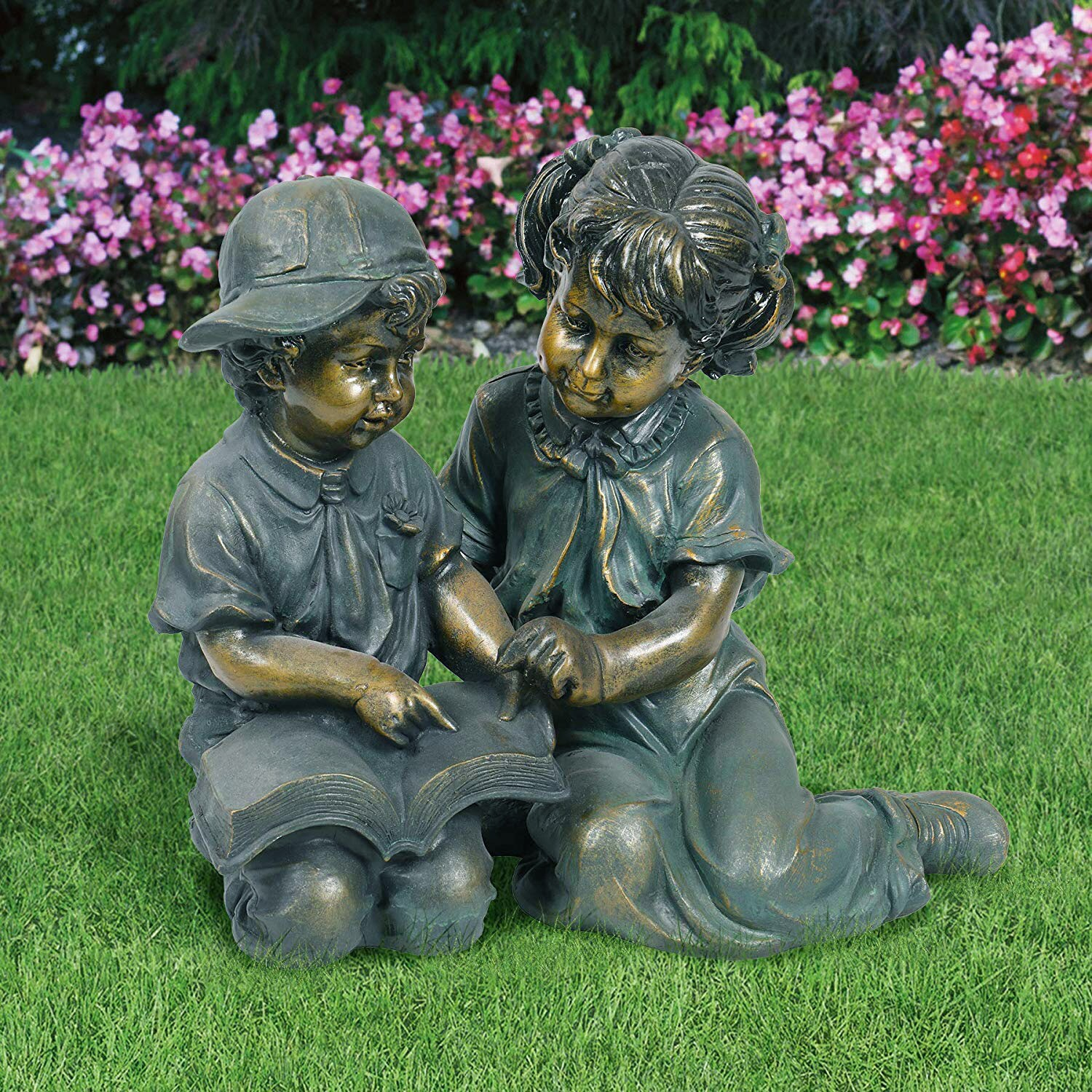 Alpine Corporation Girl and Boy Reading Statue Set, Includes 2 Statues