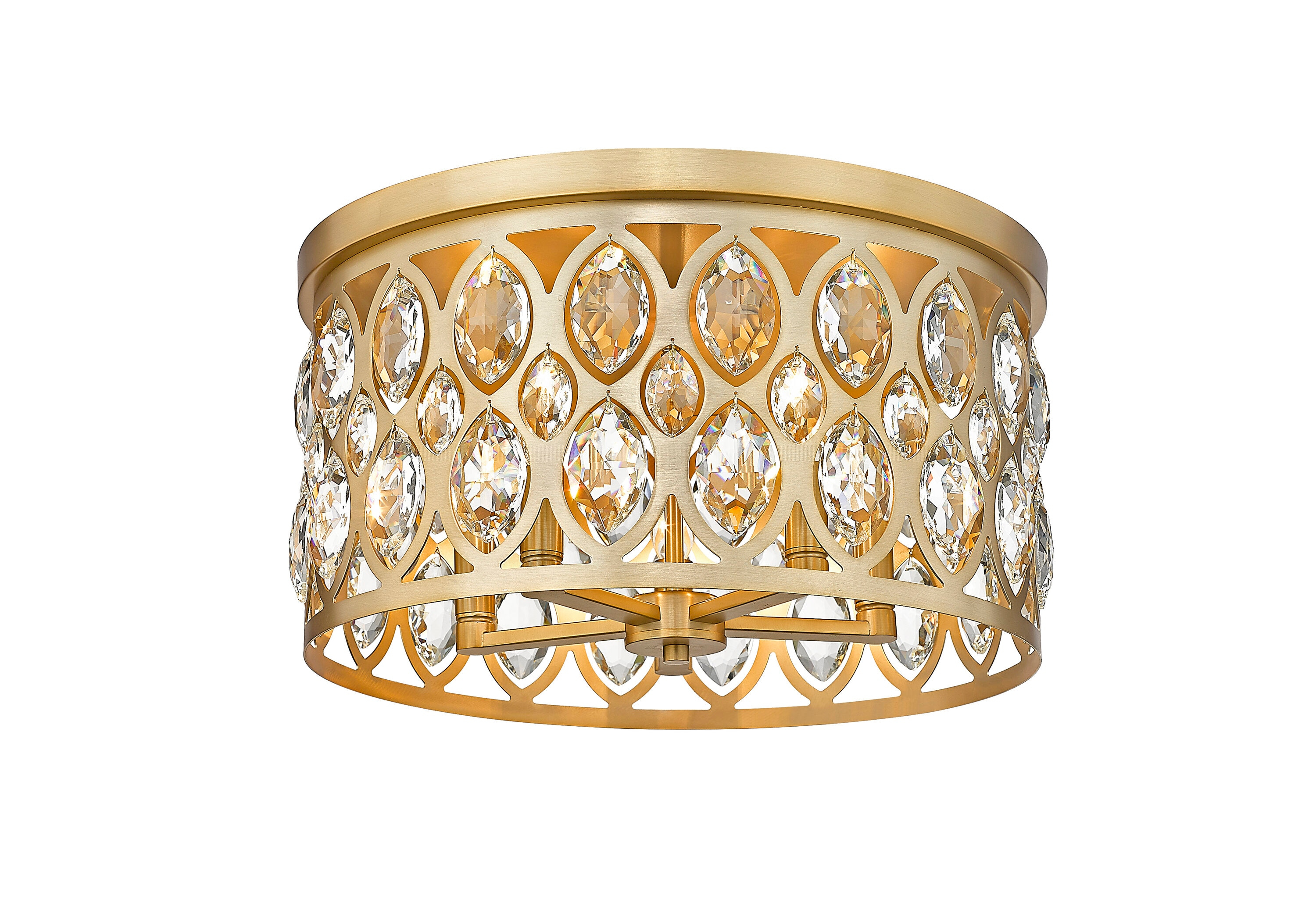 Heirloom Brass Crystal Drum Flush Mount Ceiling Light