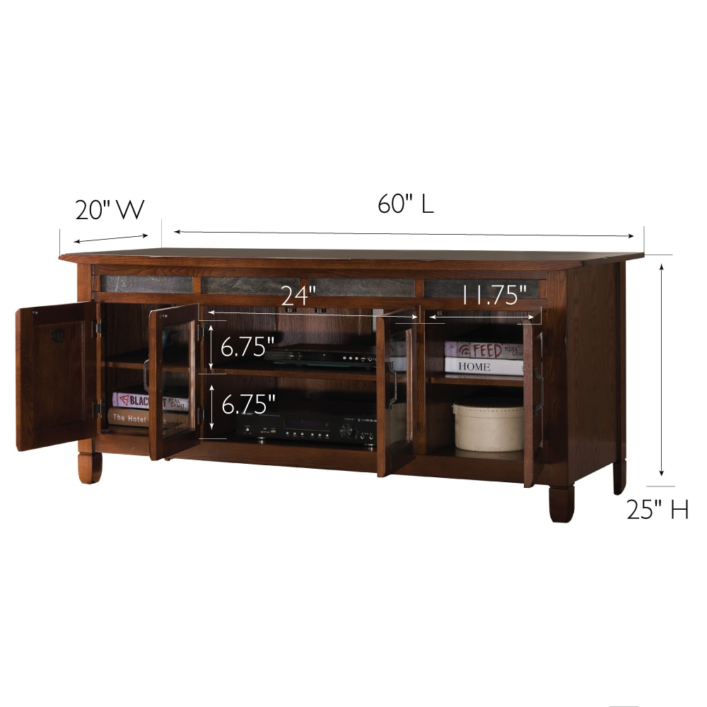 Leick Home 89360 Rustic Oak TV Stand with Slate Tiles and Enclosed Storage For 65" TV, Distressed Rustic Autumn