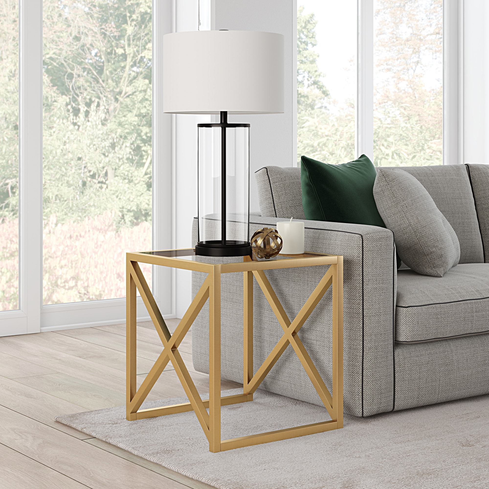 Evelyn&Zoe Calix 20" Wide Square Side Table, Brass