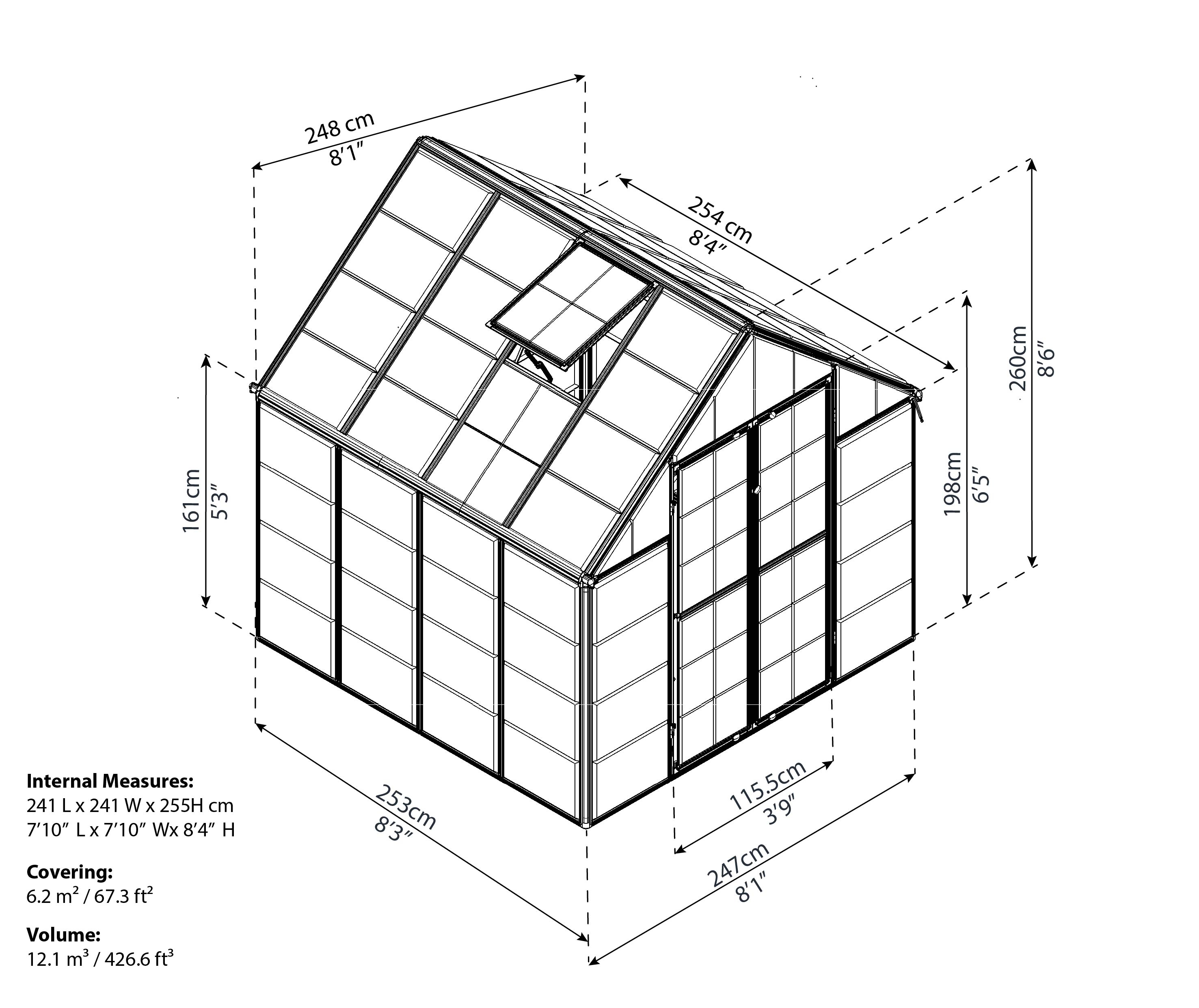 Palram - Canopia Snap & Grow 8' x 8' Polycarbonate/Aluminum Walk-In Greenhouse – Silver - with Roof Vent