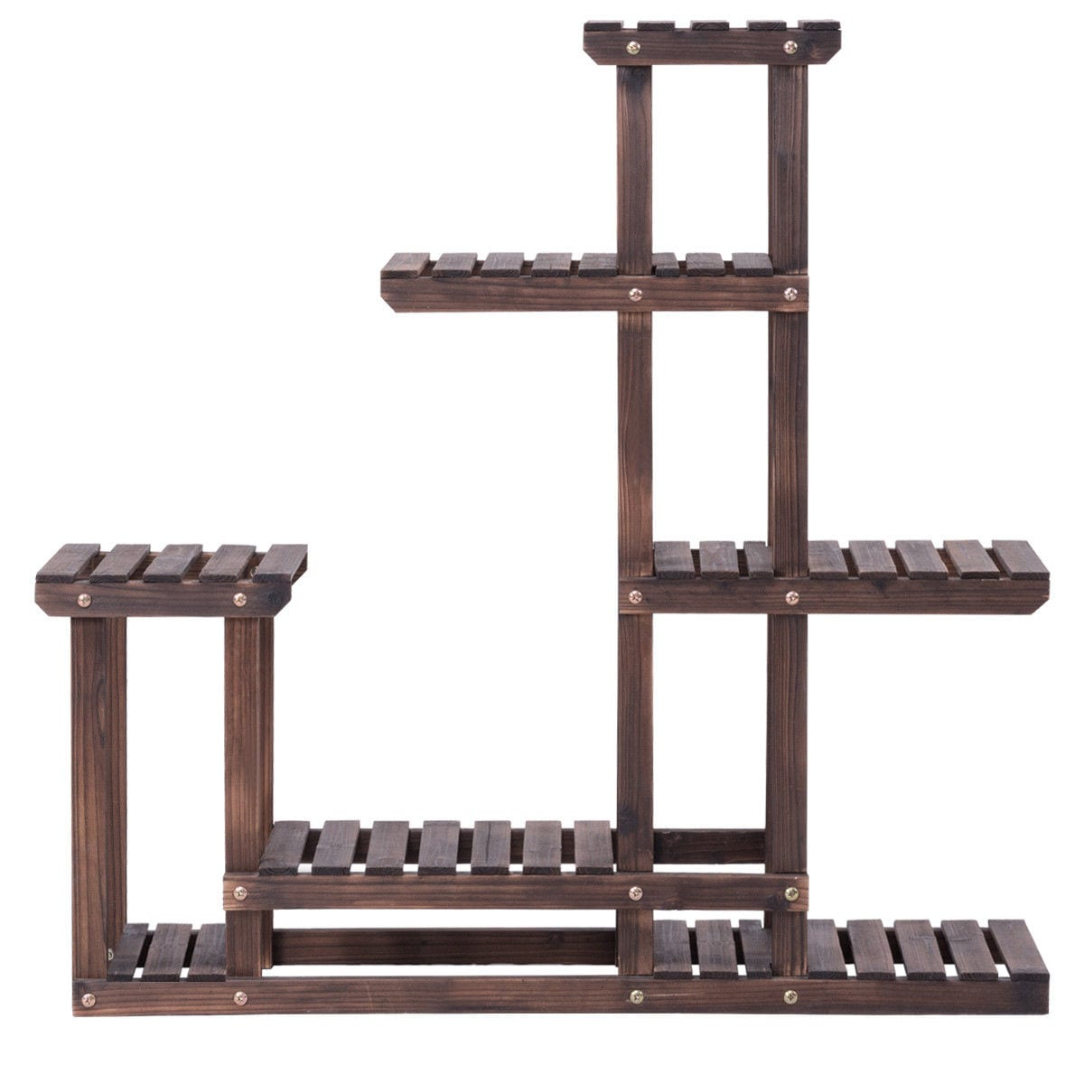 Costway Outdoor Wooden Plant Flower Display Stand 6 Wood Shelf Storage Rack Garden